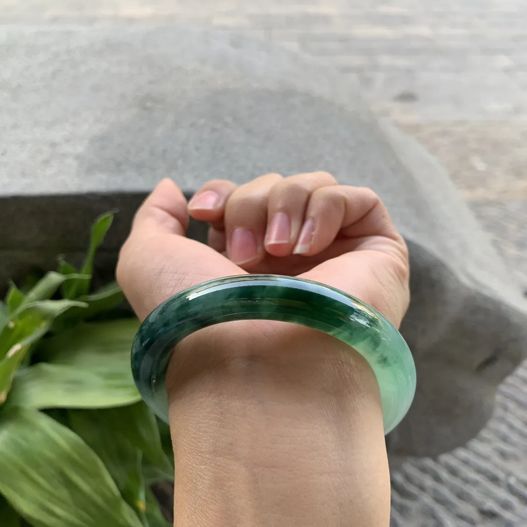 小圈口53-9.9 【冰辣绿圆条手镯】圆条53 54可戴
