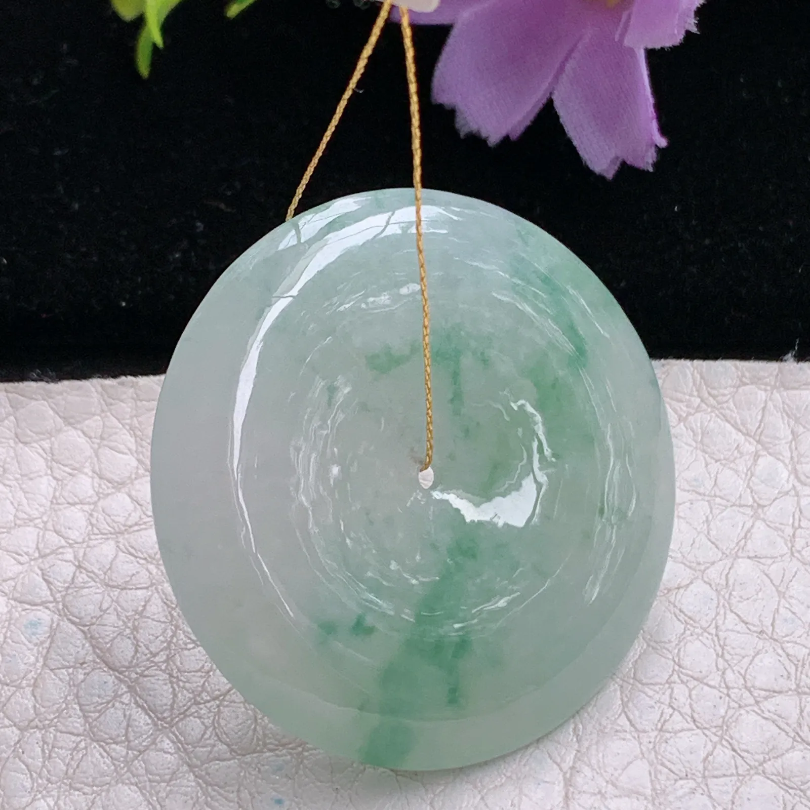 ws实拍36.8*5.6缅甸翡翠精雕清新飘花大平安扣 玉扣玉吊坠 玉挂件