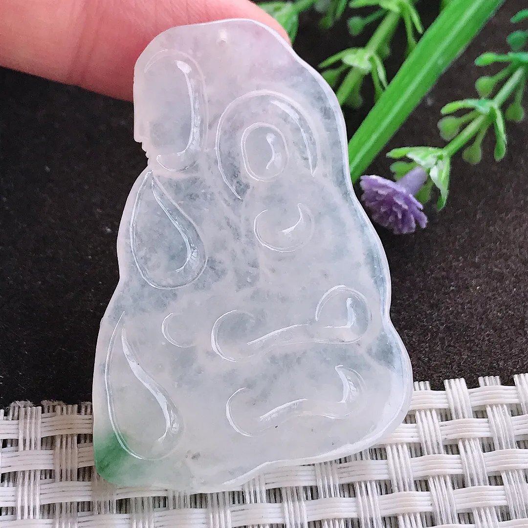 实拍A货翡翠52/36/5.5老坑冰润起胶地藏王菩萨吊坠翡翠玉牌挂件