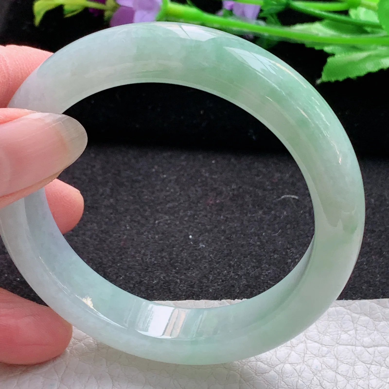 xo实拍55.5*12.8*8.6平安镯 缅甸翡翠a货玉手镯胶感飘绿宽边玉手环