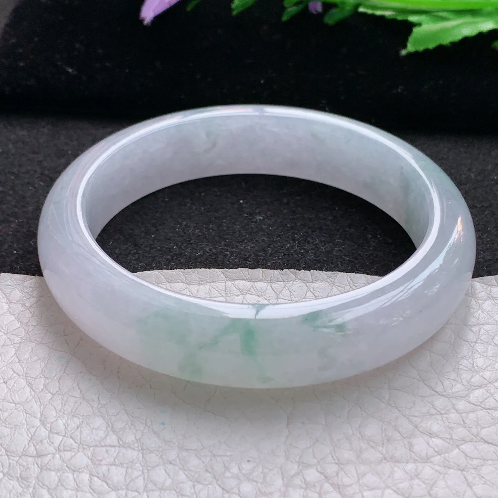 xo实拍57*13.2*8.5平安镯 缅甸翡翠a货玉手镯冰飘花宽边玉手环