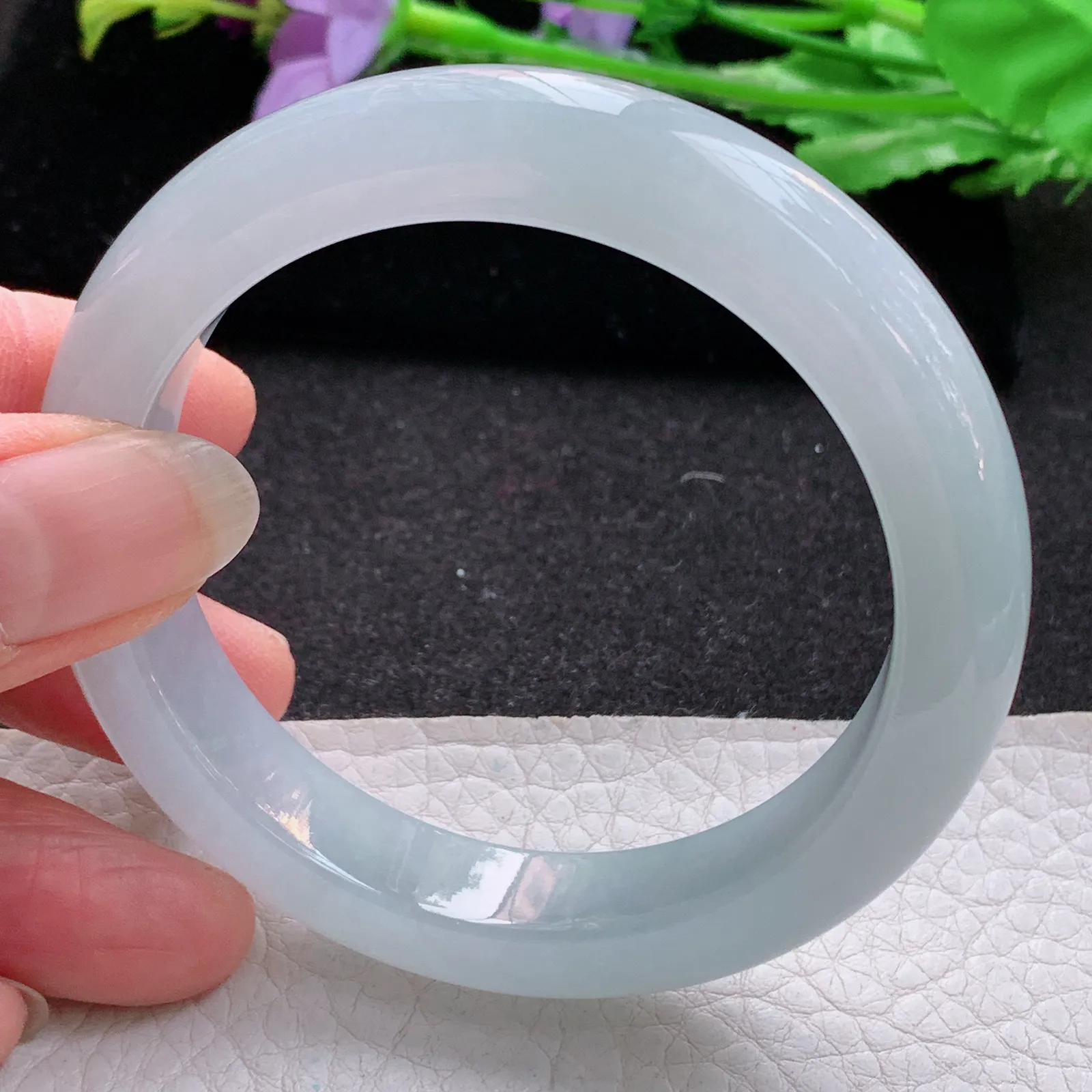 xo实拍56*12*8.8平安镯 缅甸翡翠a货玉手镯天空蓝韵宽边玉手环