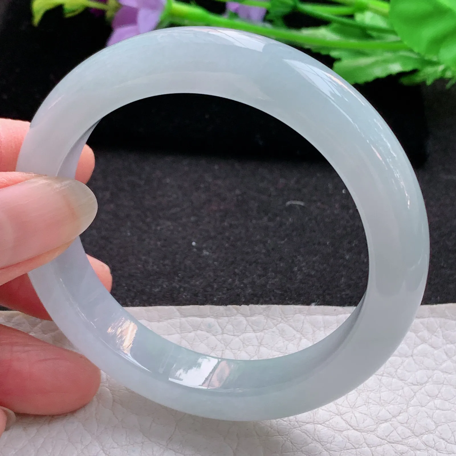 xo实拍56*12*8.8平安镯 缅甸翡翠a货玉手镯天空蓝韵宽边玉手环