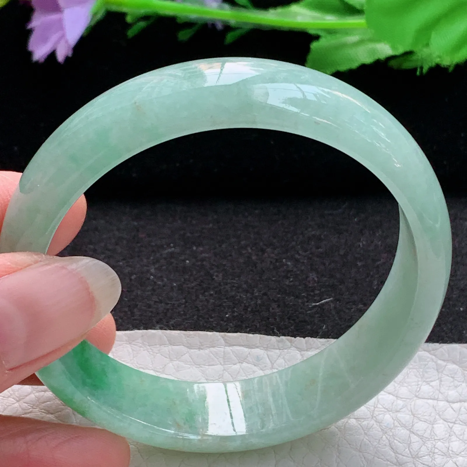 ss实拍56.5*14.8*6.5平安镯 缅甸翡翠a货玉手镯飘绿清爽宽边玉手环