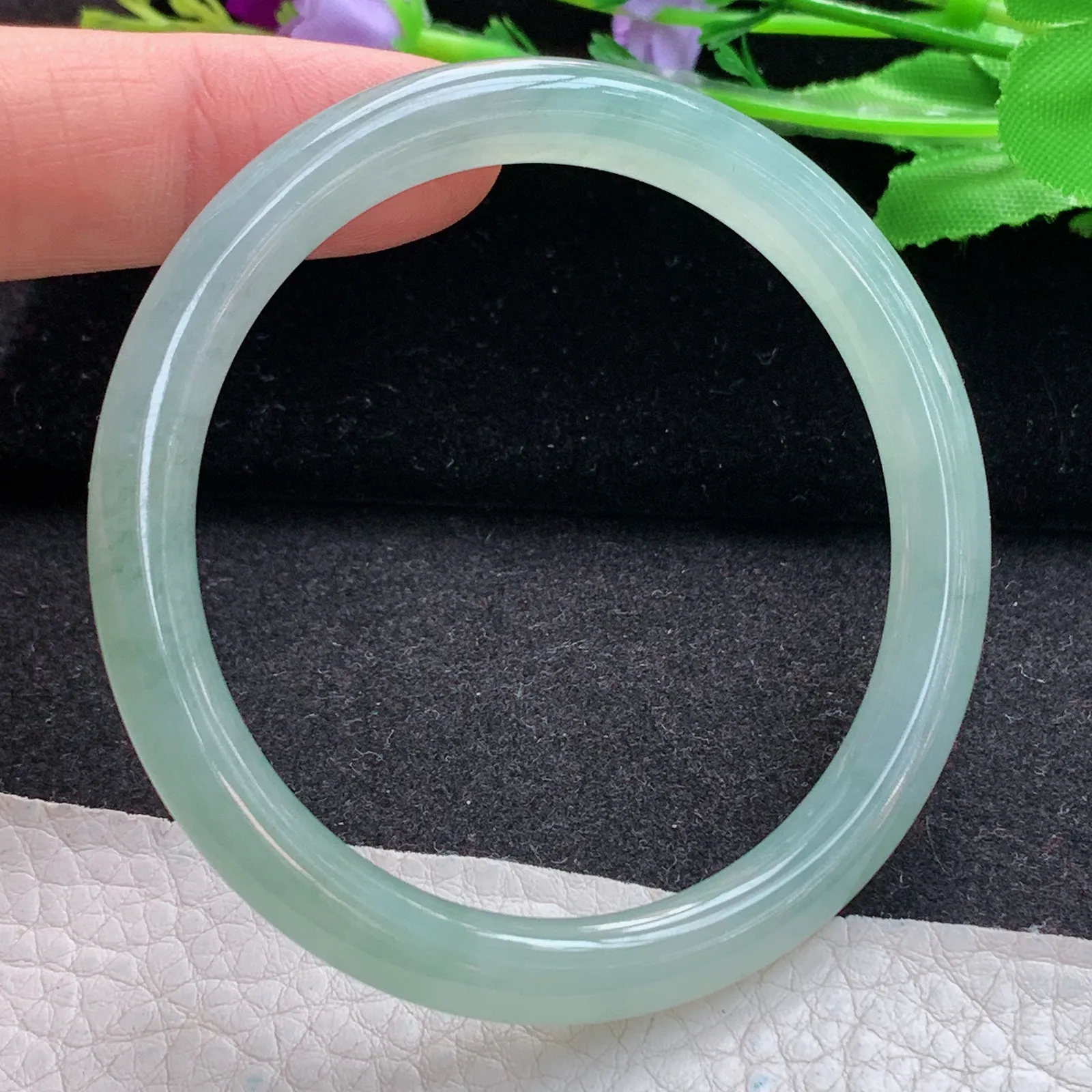 ay实拍54.5*7*7.5美人镯 缅甸翡翠a货玉手镯冰晴清爽圆条叮当镯