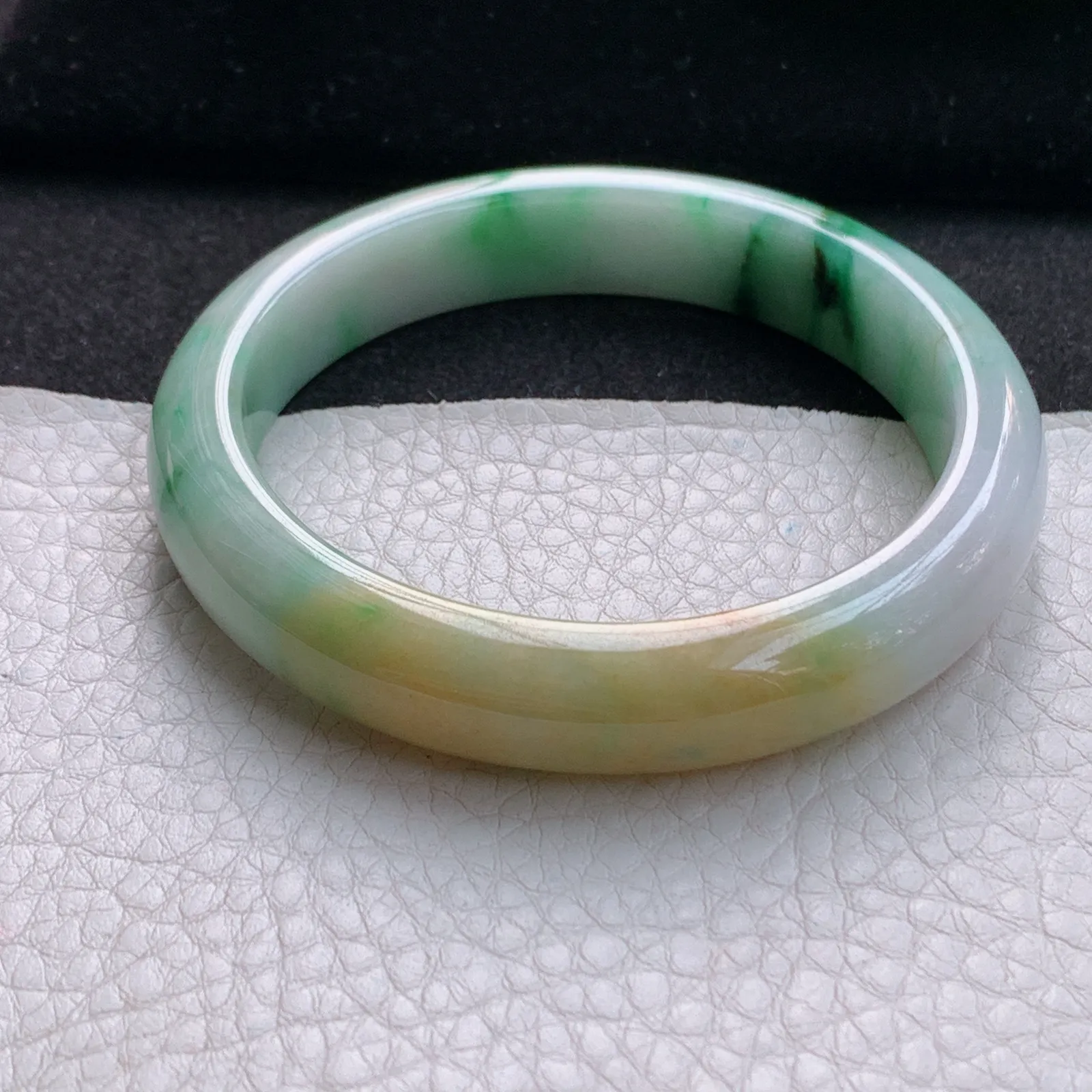 h实拍57.5*11.8*7.8平安镯 缅甸翡翠a货玉手镯胶感三彩宽边玉手环
