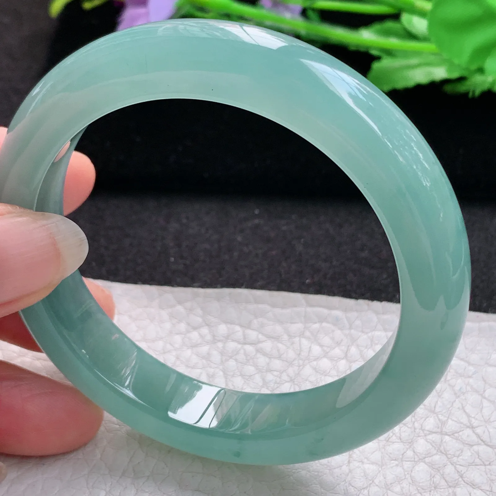 nr实拍57*12.3*9平安镯 缅甸翡翠a货玉手镯冰蓝韵厚装宽边玉手环