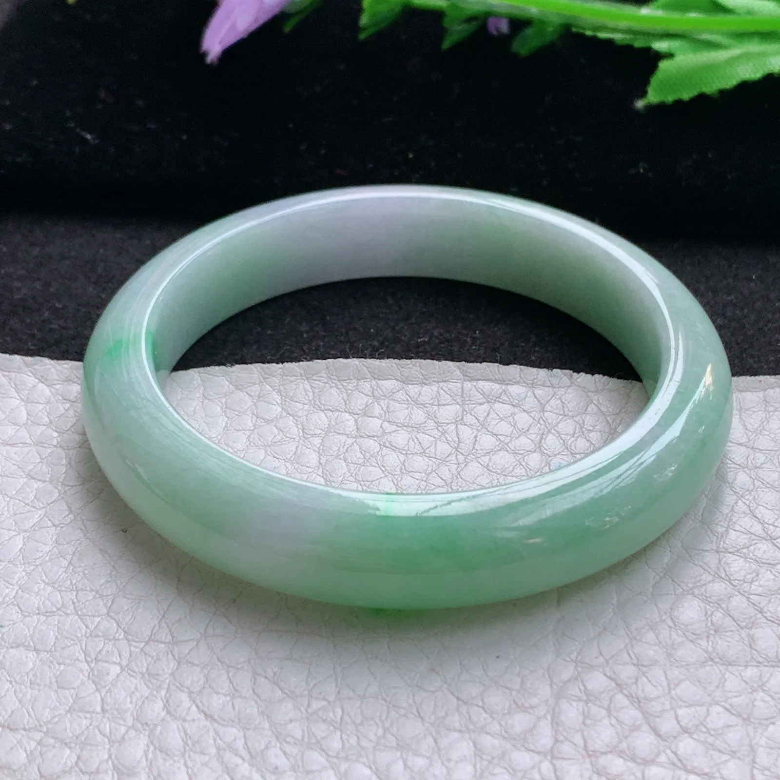 hf小圈口52*10.8*7.8平安镯 缅甸翡翠a货玉手镯秀气春带彩宽边玉手环