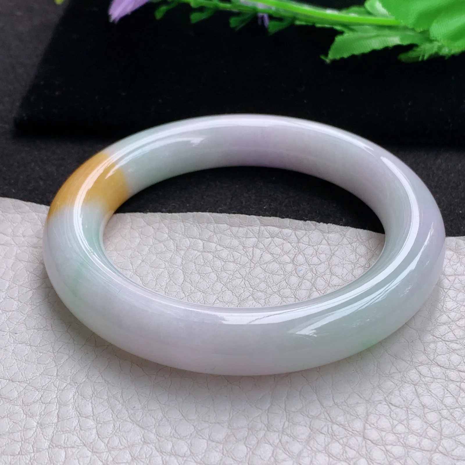 nr实拍58*11.6*12胖圆镯 缅甸翡翠a货玉手镯胶感三彩圆条美人镯