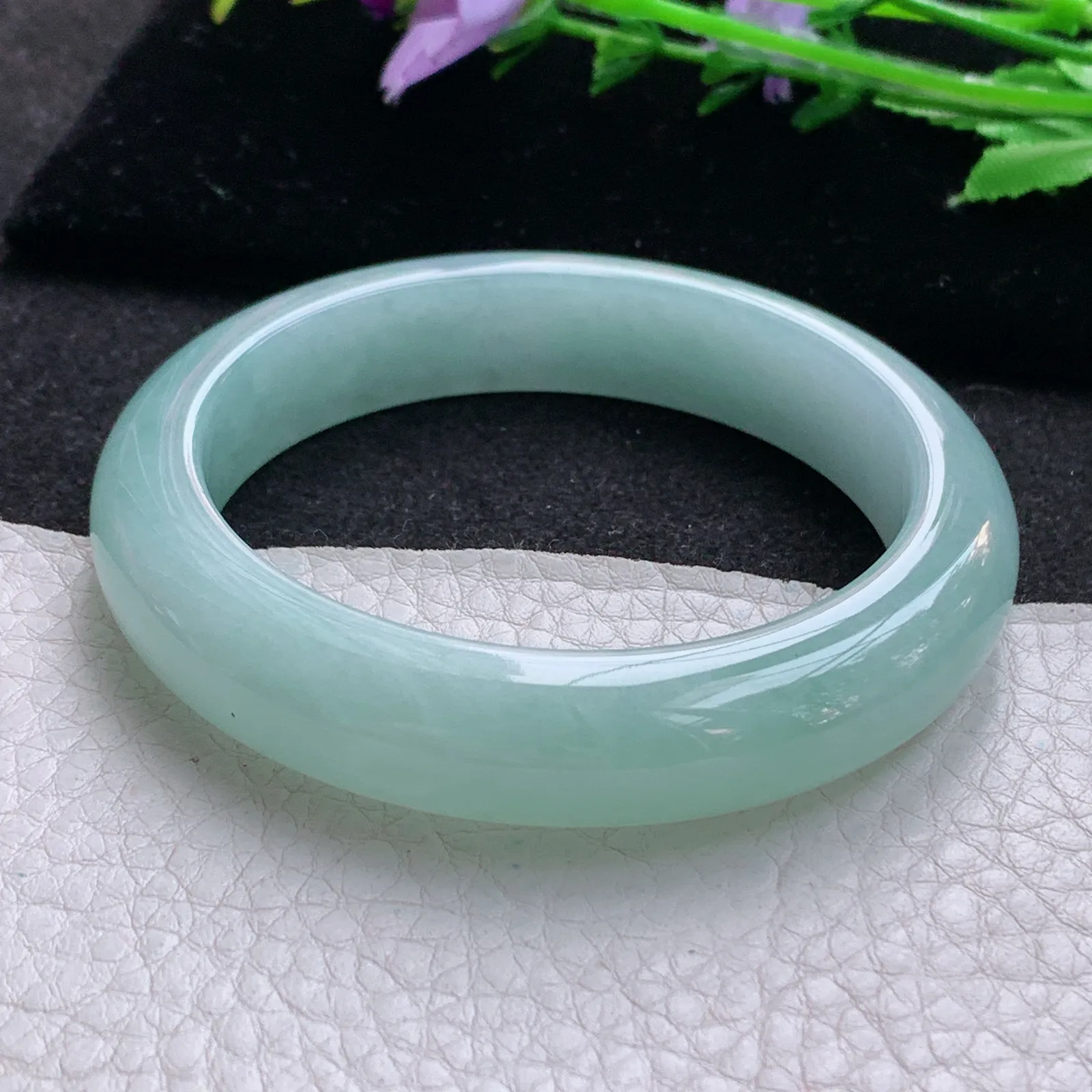 hf实拍55*12.3*8.8平安镯 缅甸翡翠a货玉手镯冰晴宽边玉手环