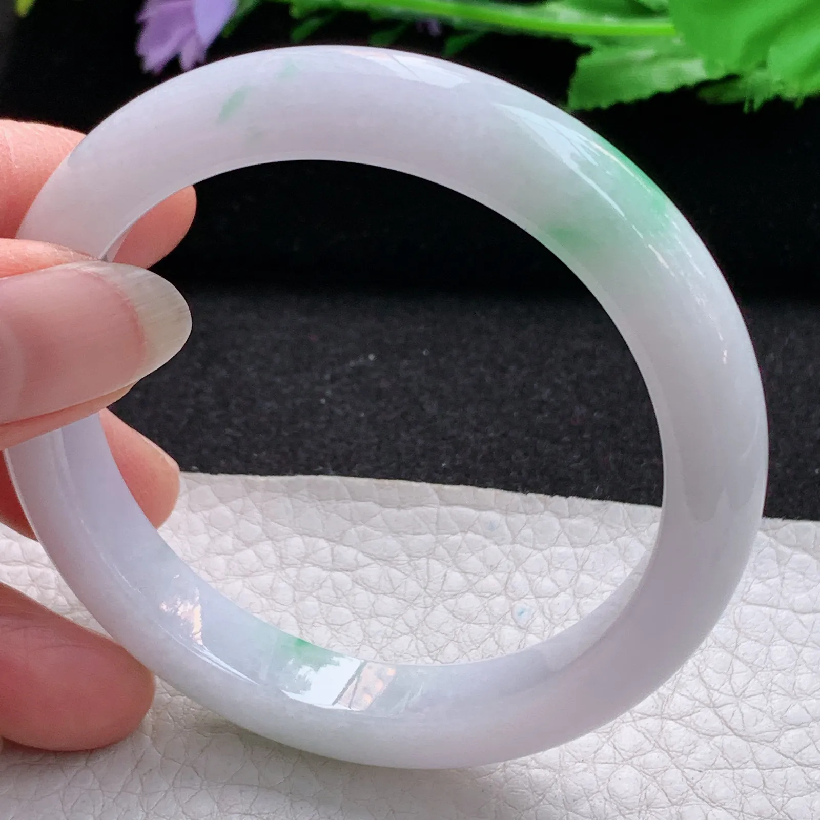 ss实拍56*10.7*8.2平安镯 缅甸翡翠a货玉手镯飘绿清爽宽边玉手环