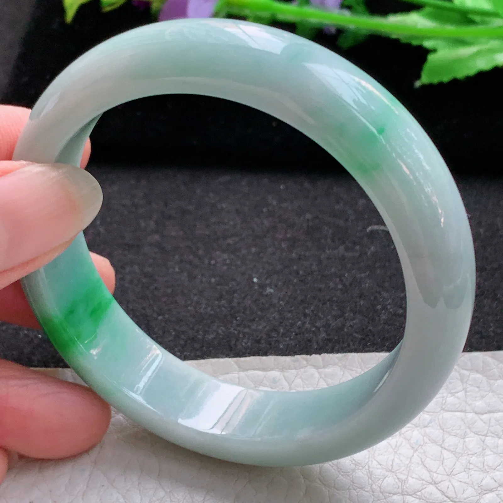 ss实拍56*14.3*7.8平安镯 缅甸翡翠a货玉手镯飘绿宽边玉手环