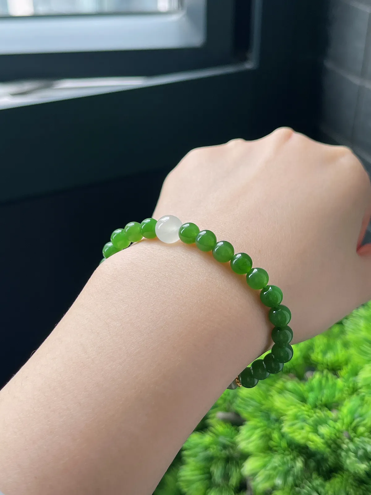 18K和田玉碧玉配彩珠手串6mm