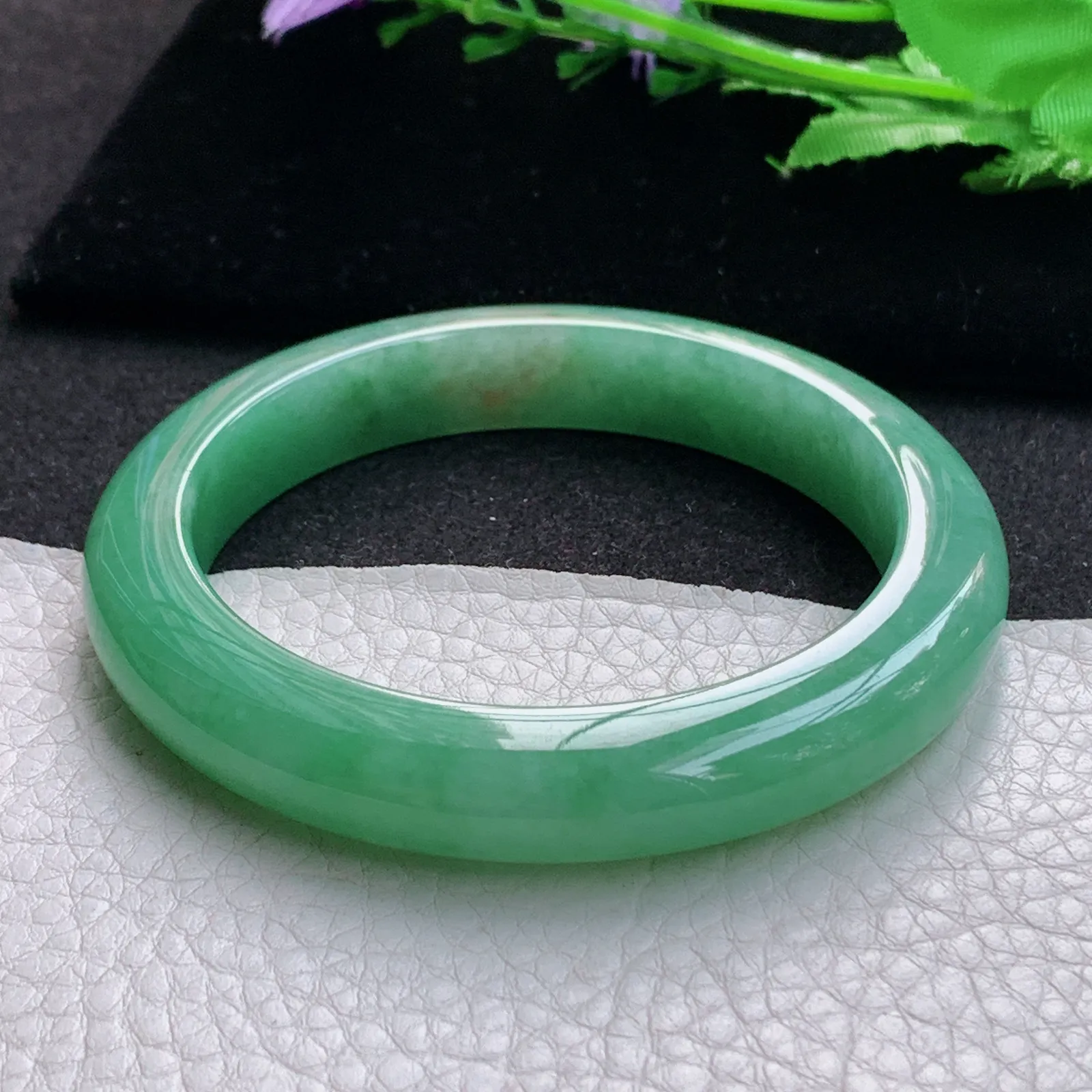 nr大圈口59.5*11*9.5平安镯 缅甸翡翠a货玉手镯胶感满绿宽边玉手环