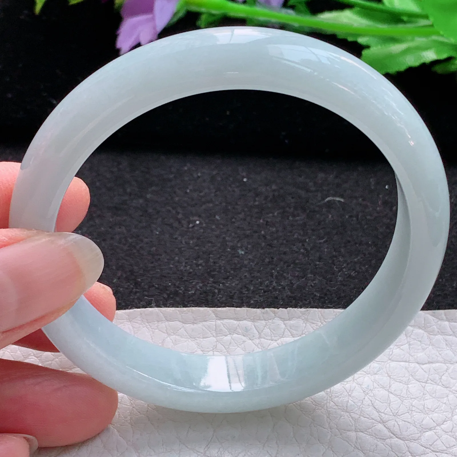 ee实拍58.7*12*7.5平安镯 缅甸翡翠a货玉手镯胶感浅绿宽边玉手环