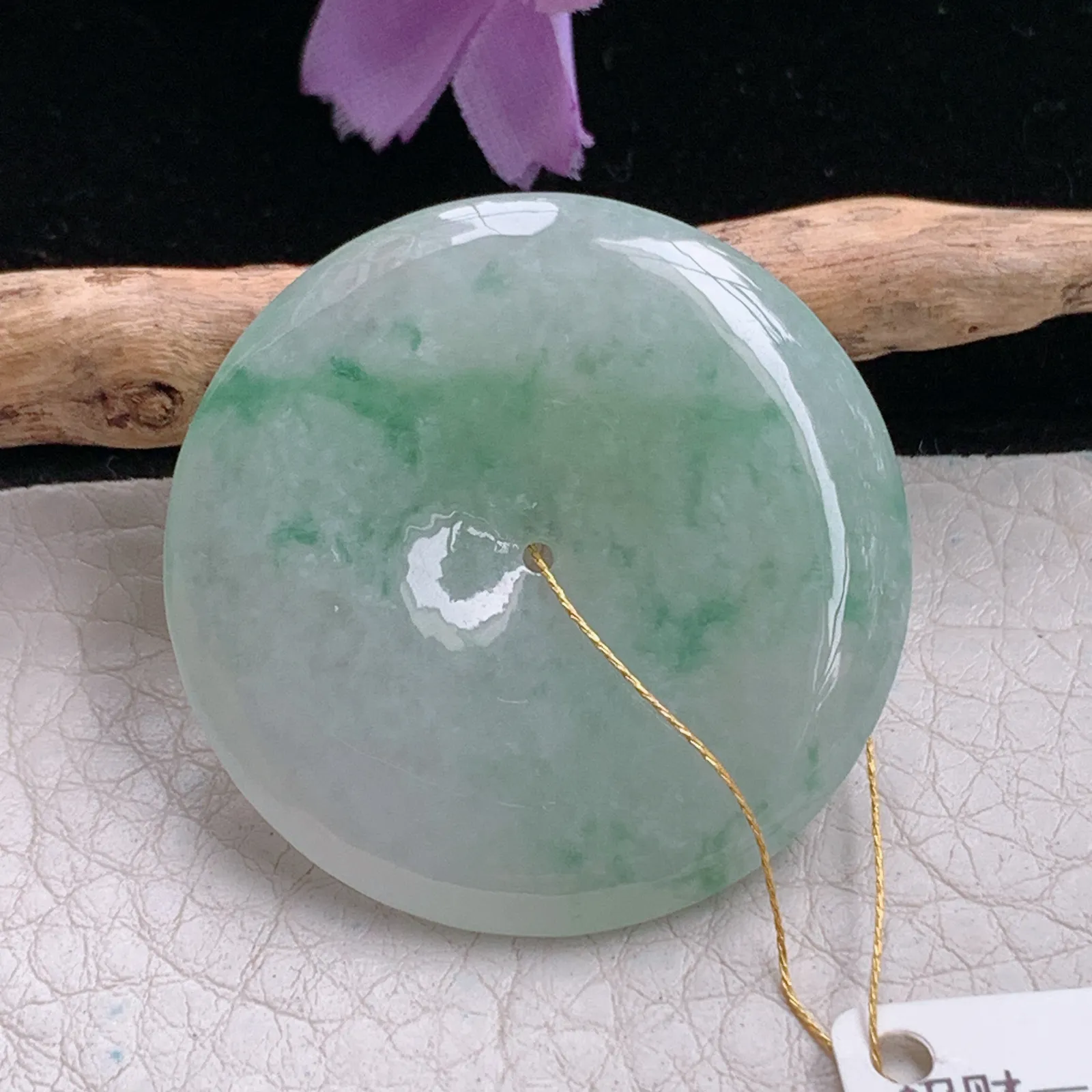 ws实拍36.8*5.6缅甸翡翠精雕清新飘花大平安扣 玉扣玉吊坠 玉挂件