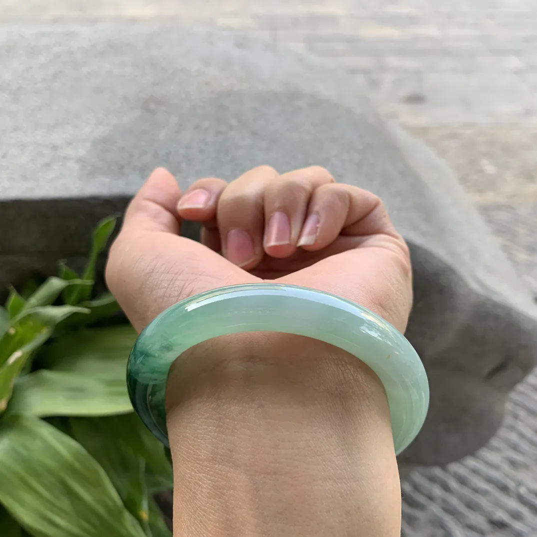 小圈口53-9.9 【冰辣绿圆条手镯】圆条53 54可戴