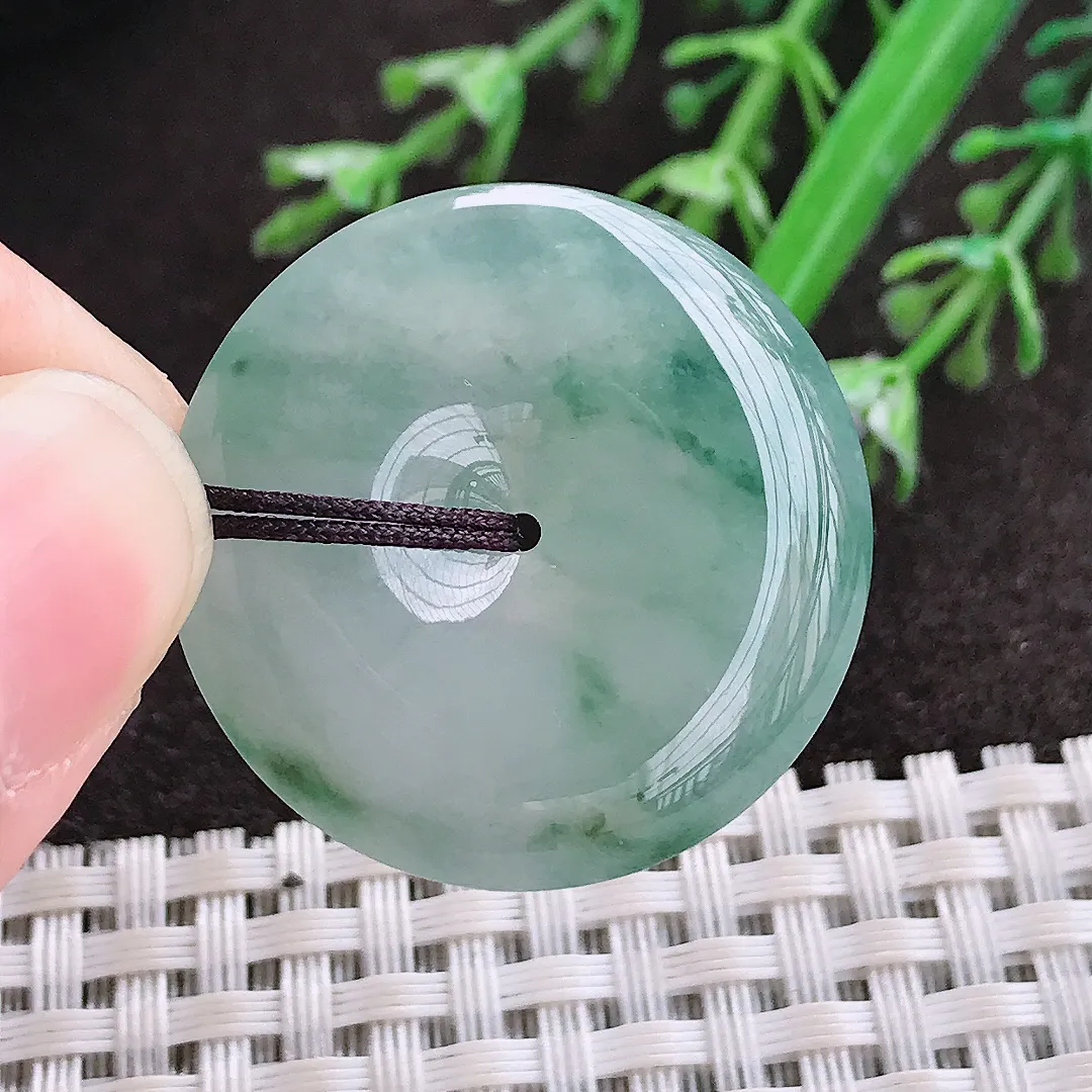 实拍A货翡翠29.9/5.5老坑冰胶果冻冰飘花平安扣吊坠翡翠玉扣挂件