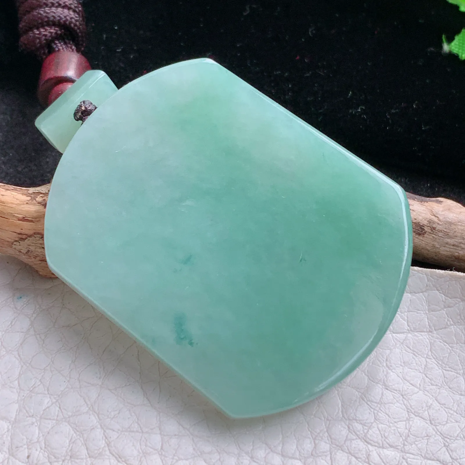 zen自然光51*40*5.7天然缅甸翡翠满绿平安无事牌 素面牌玉吊坠 玉挂件