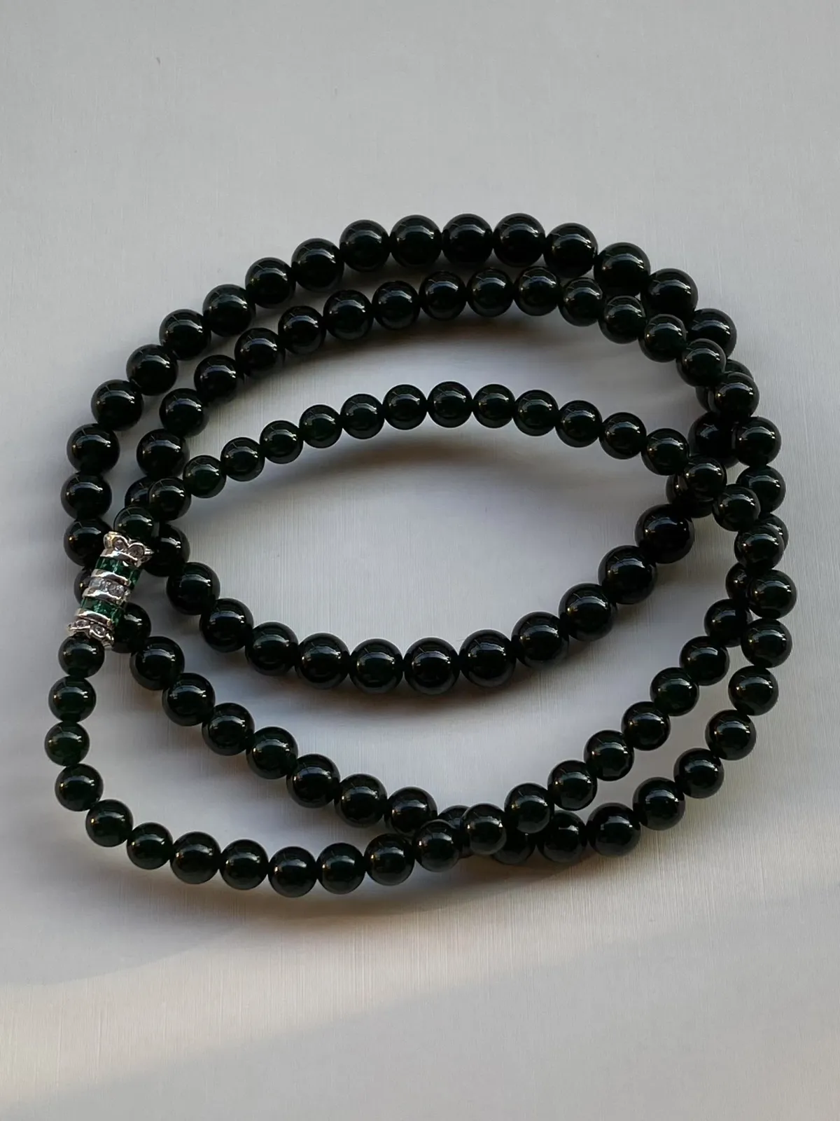 墨翠【108颗珠链】细腻干净、黑度好，性价比高，雕工精湛，打灯透绿.