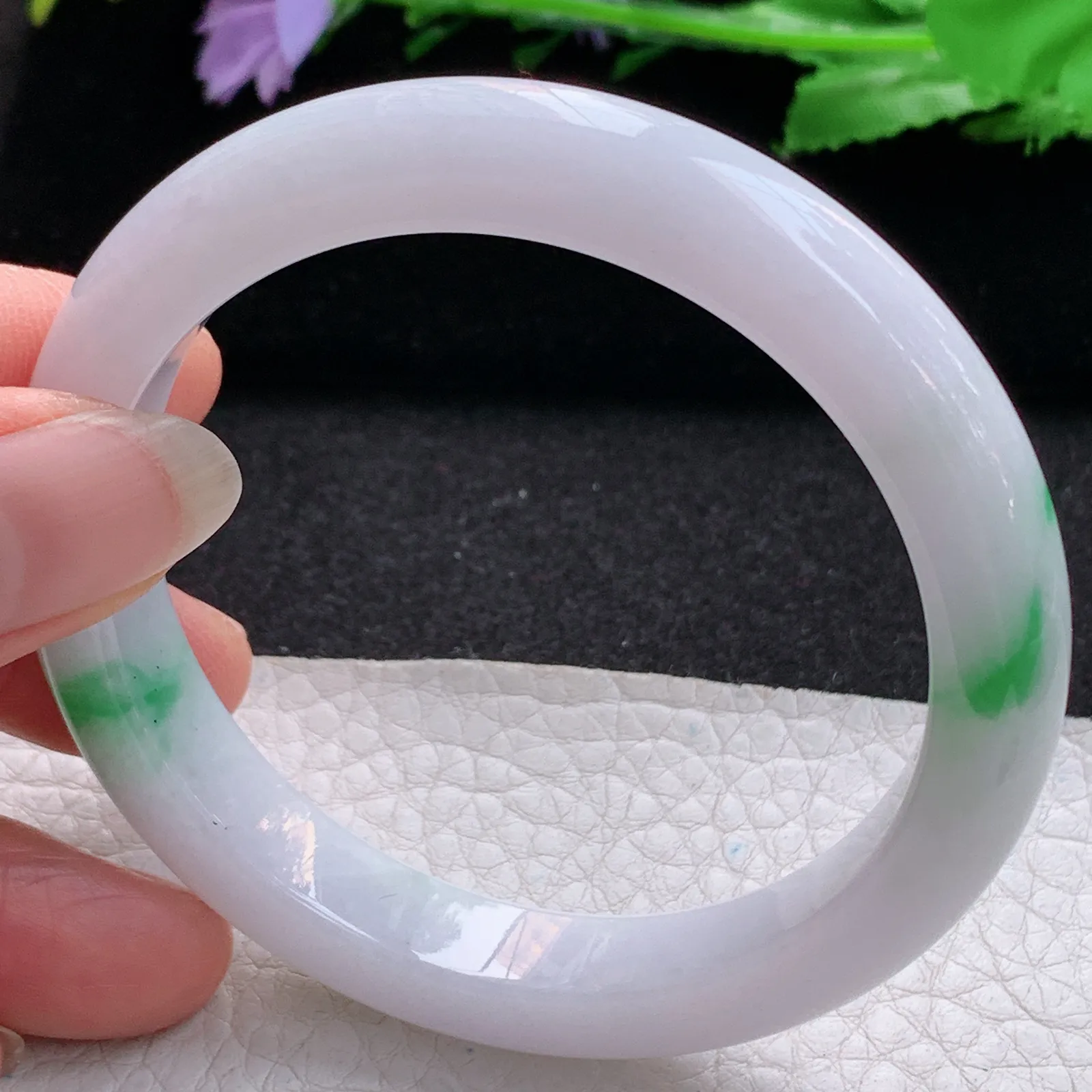 ss实拍56*10.7*8.2平安镯 缅甸翡翠a货玉手镯飘绿清爽宽边玉手环