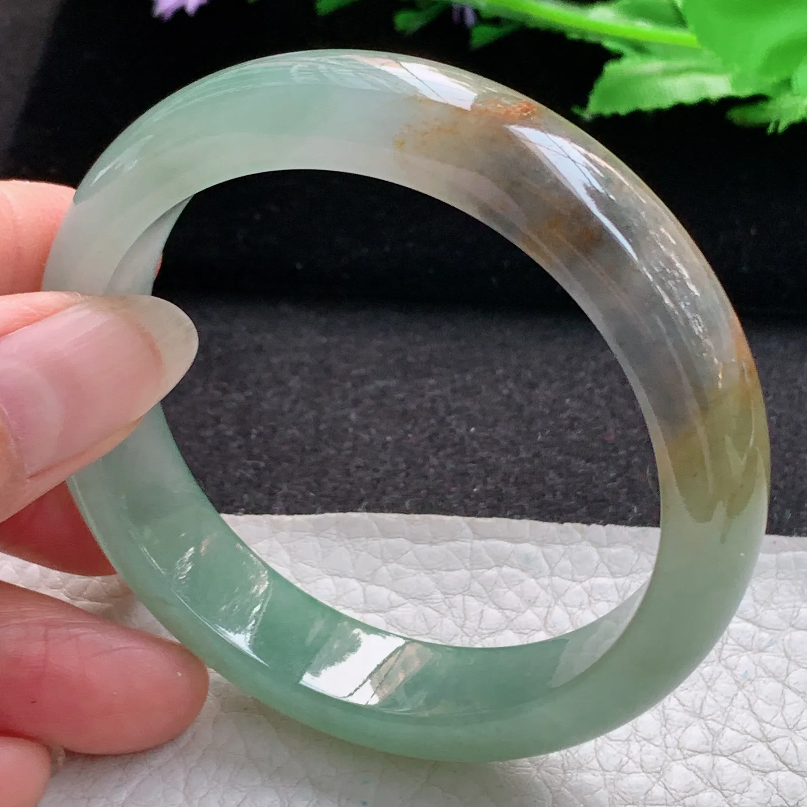 h实拍55*12.8*7.8平安镯 缅甸翡翠a货玉手镯冰胶文艺复古宽边玉手环