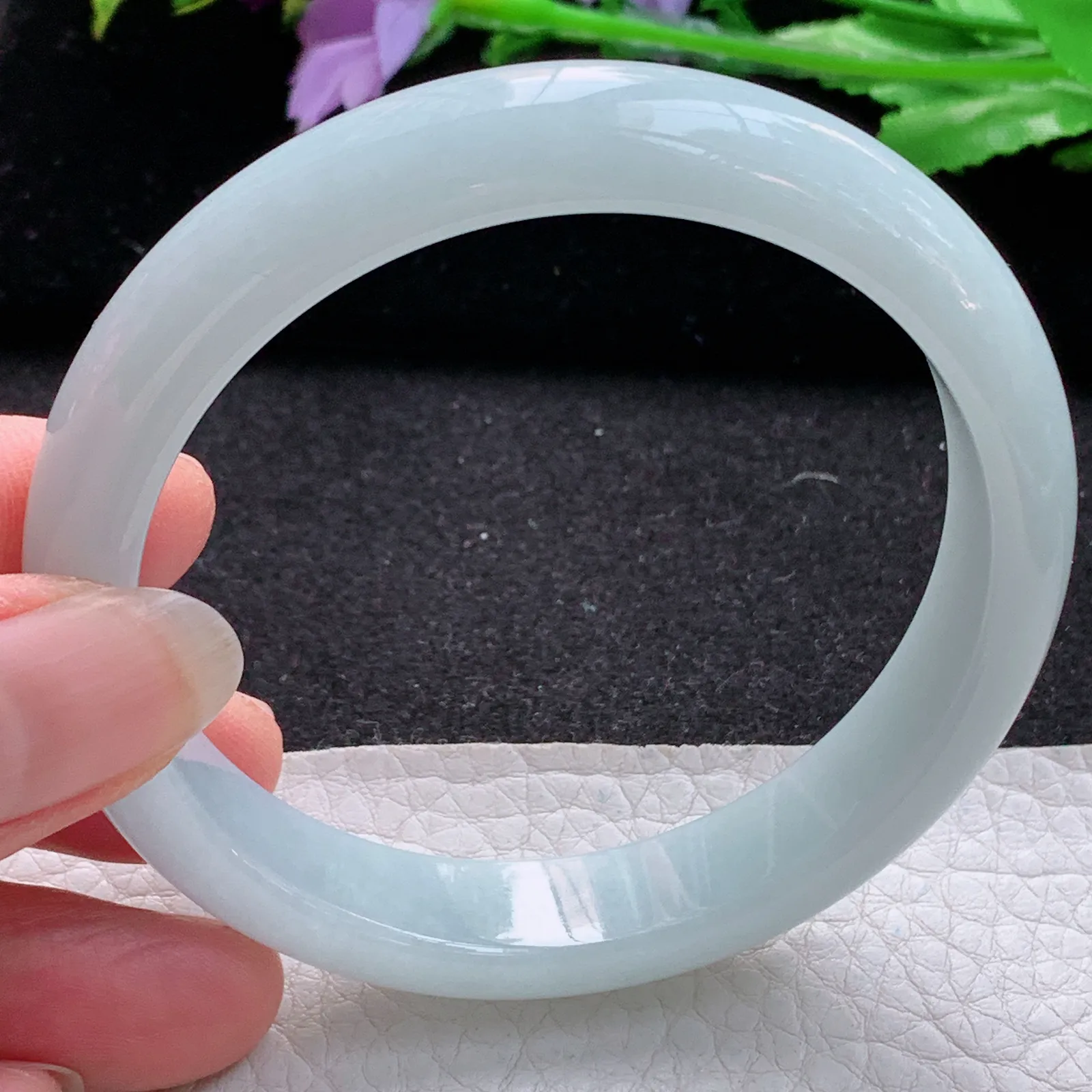 ee实拍58.7*12*7.5平安镯 缅甸翡翠a货玉手镯胶感浅绿宽边玉手环