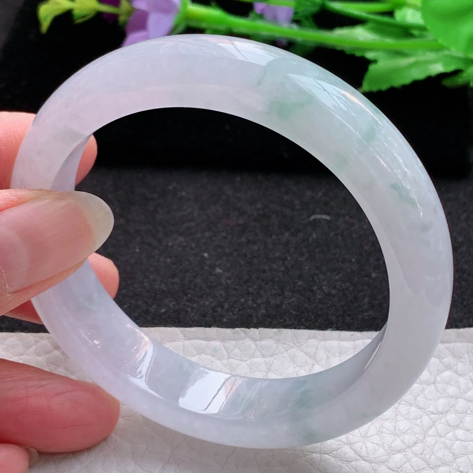 xo实拍57*13.2*8.5平安镯 缅甸翡翠a货玉手镯冰飘花宽边玉手环