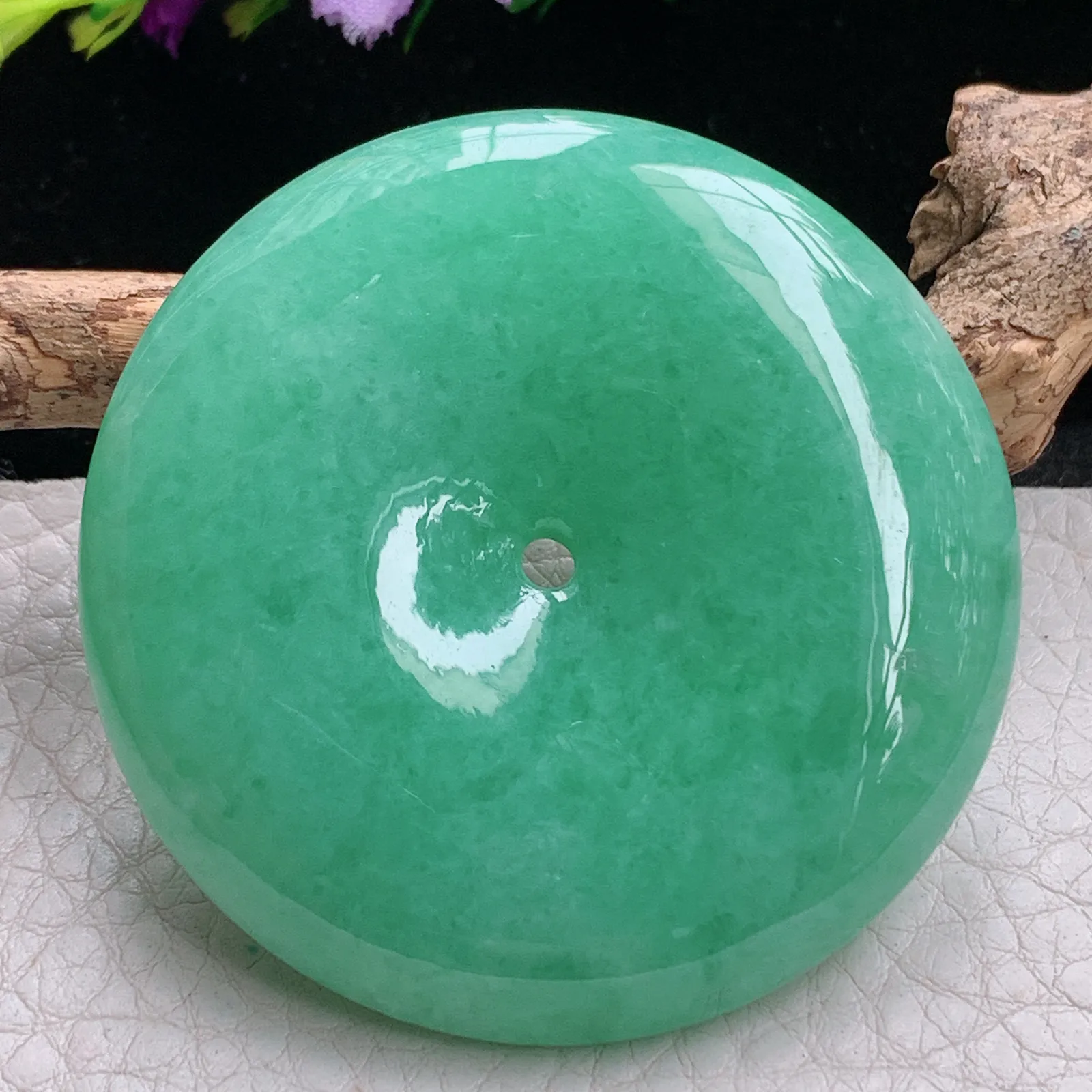 qxm实拍53*11缅甸翡翠精雕满绿大平安扣 大绿扣玉吊坠 玉挂件