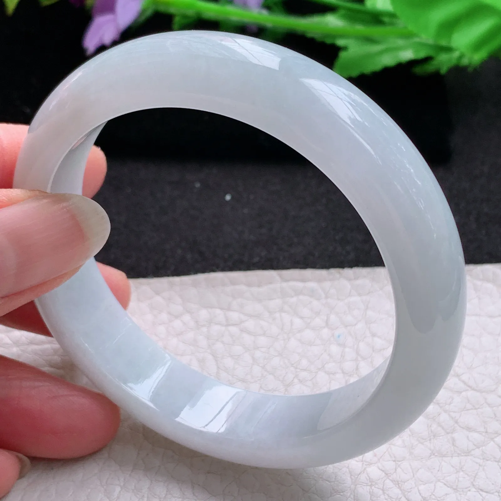 nr实拍57*14.3*8.6平安镯 缅甸翡翠a货玉手镯白月光宽边玉手环