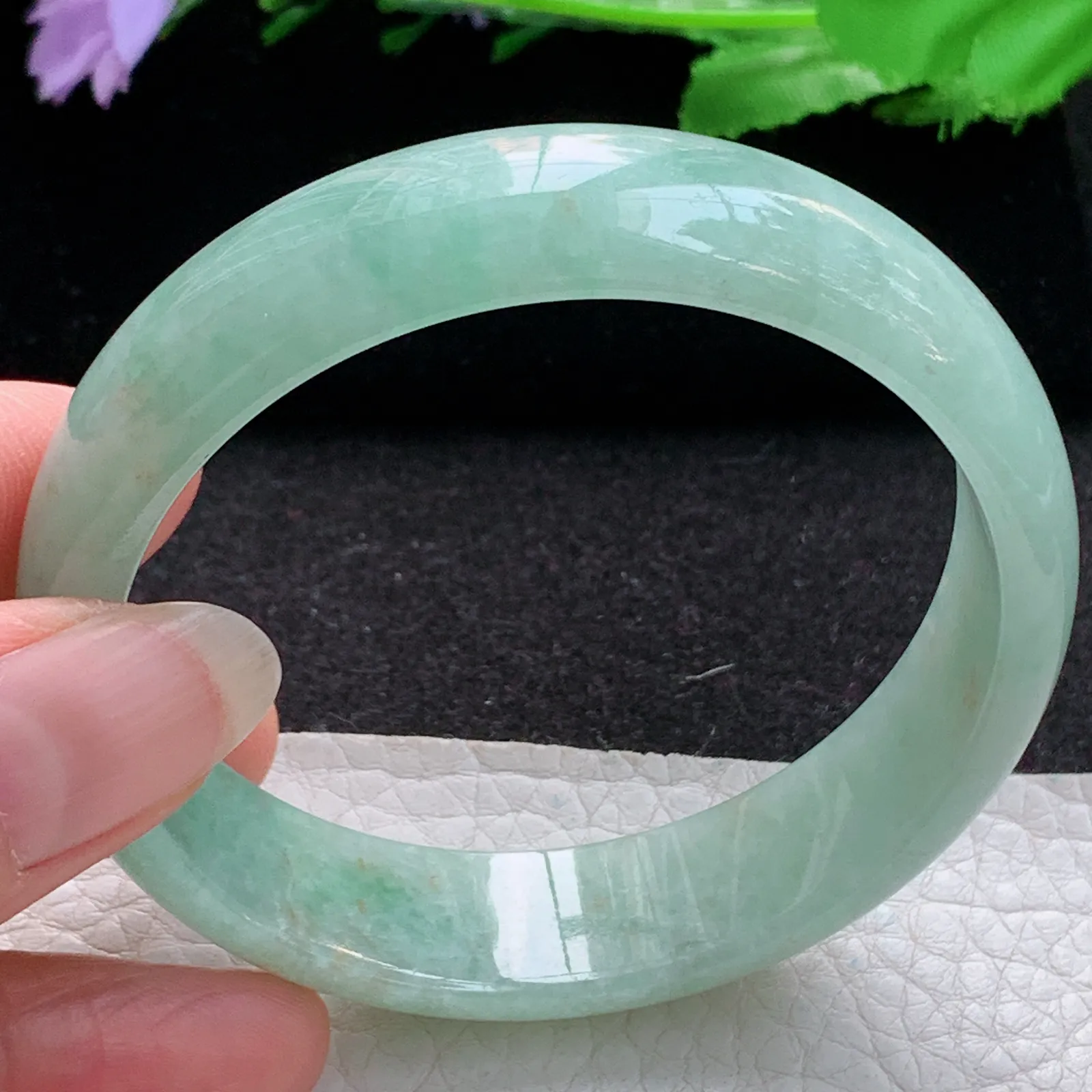 ss实拍56.5*14.8*6.5平安镯 缅甸翡翠a货玉手镯飘绿清爽宽边玉手环