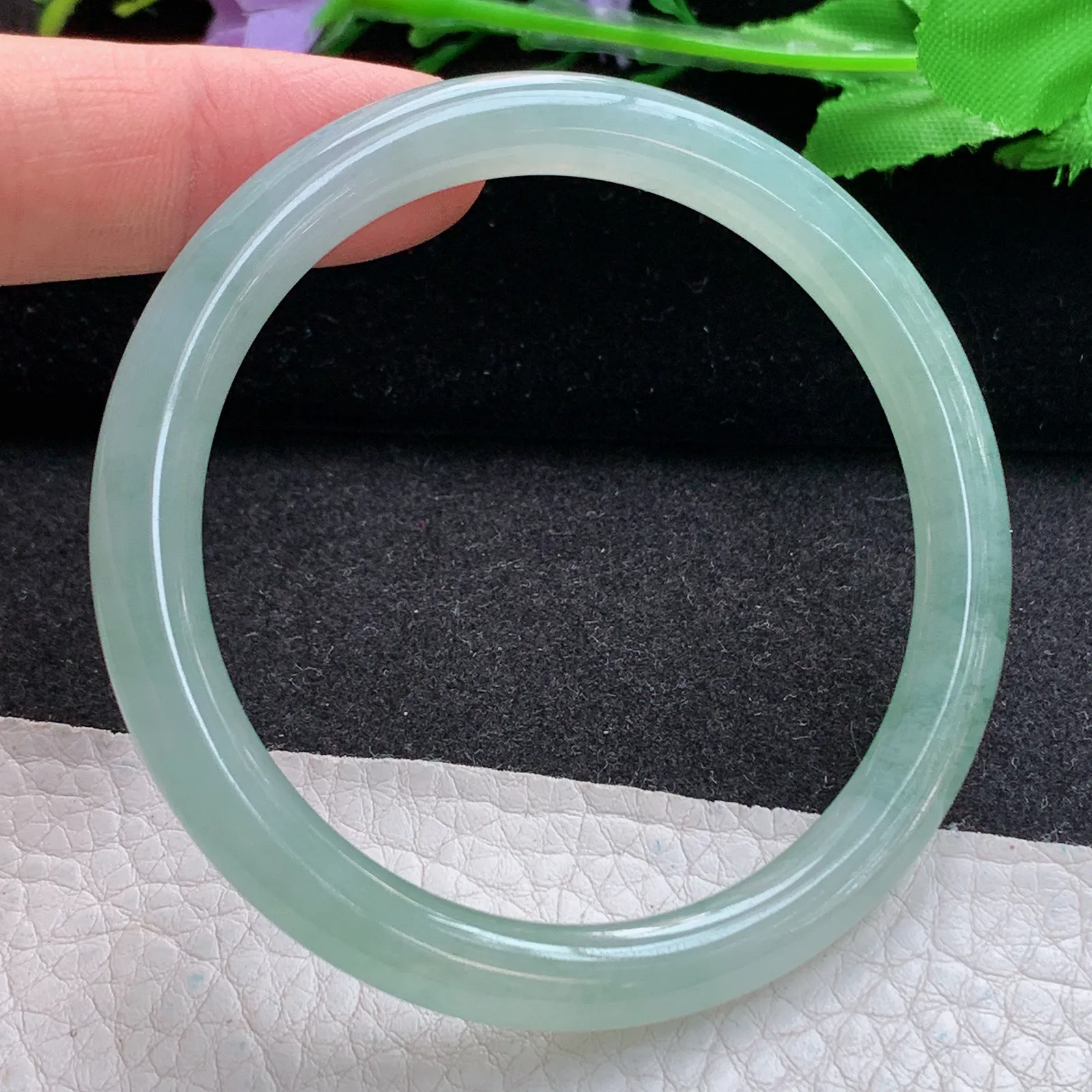 ay实拍54.5*7*7.5美人镯 缅甸翡翠a货玉手镯冰晴清爽圆条叮当镯