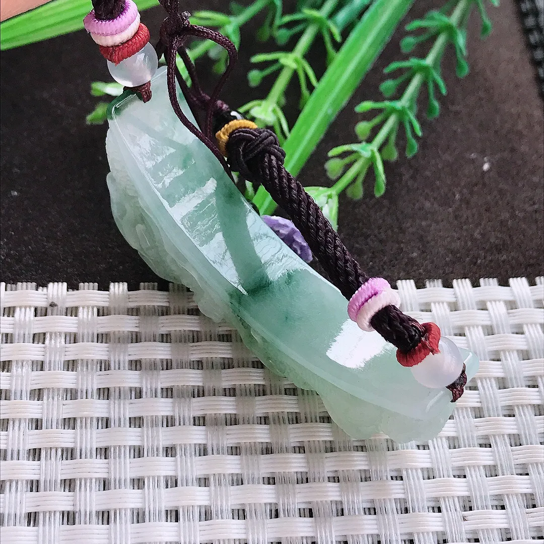 实拍A货翡翠55/11.7/14.5老坑冰润起胶飘花望子成龙手牌吊坠翡翠玉牌