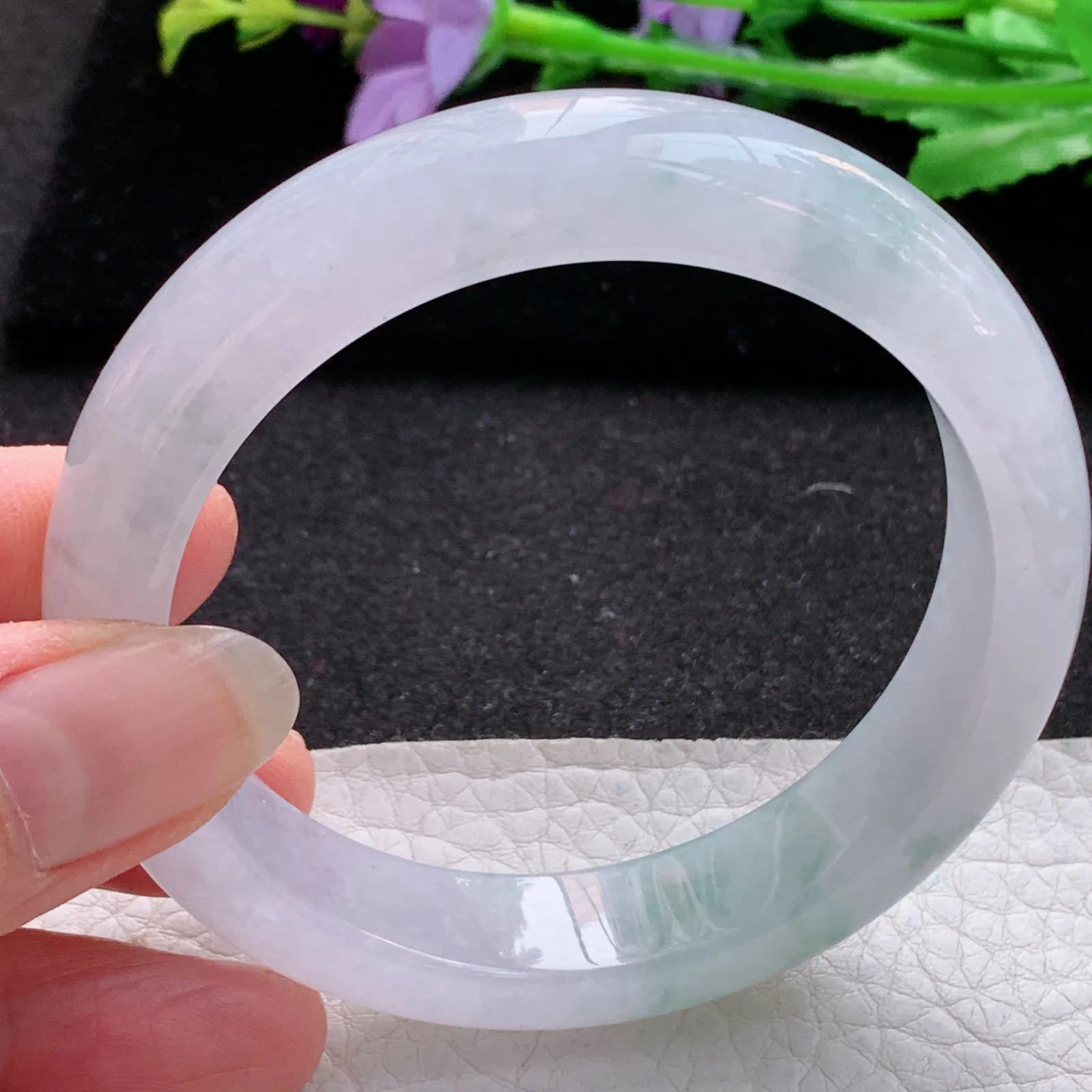 xo实拍57*13.2*8.5平安镯 缅甸翡翠a货玉手镯冰飘花宽边玉手环