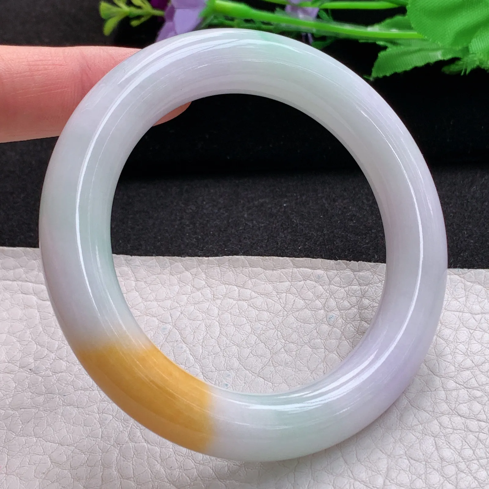 nr实拍58*11.6*12胖圆镯 缅甸翡翠a货玉手镯胶感三彩圆条美人镯