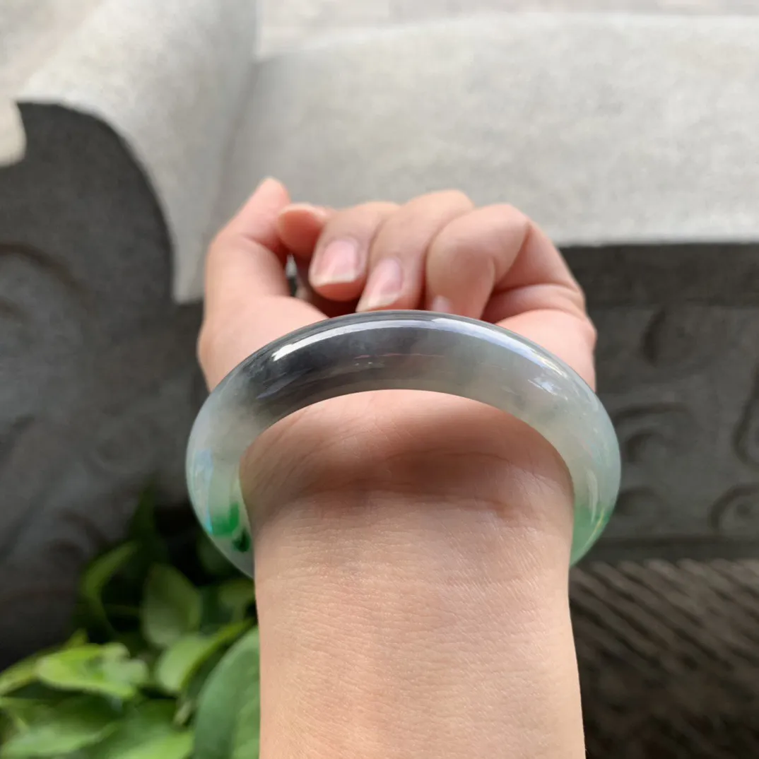 圈口 54.8-12.8-7.9【乌鸡飘绿正圈手镯】正圈54 55可戴