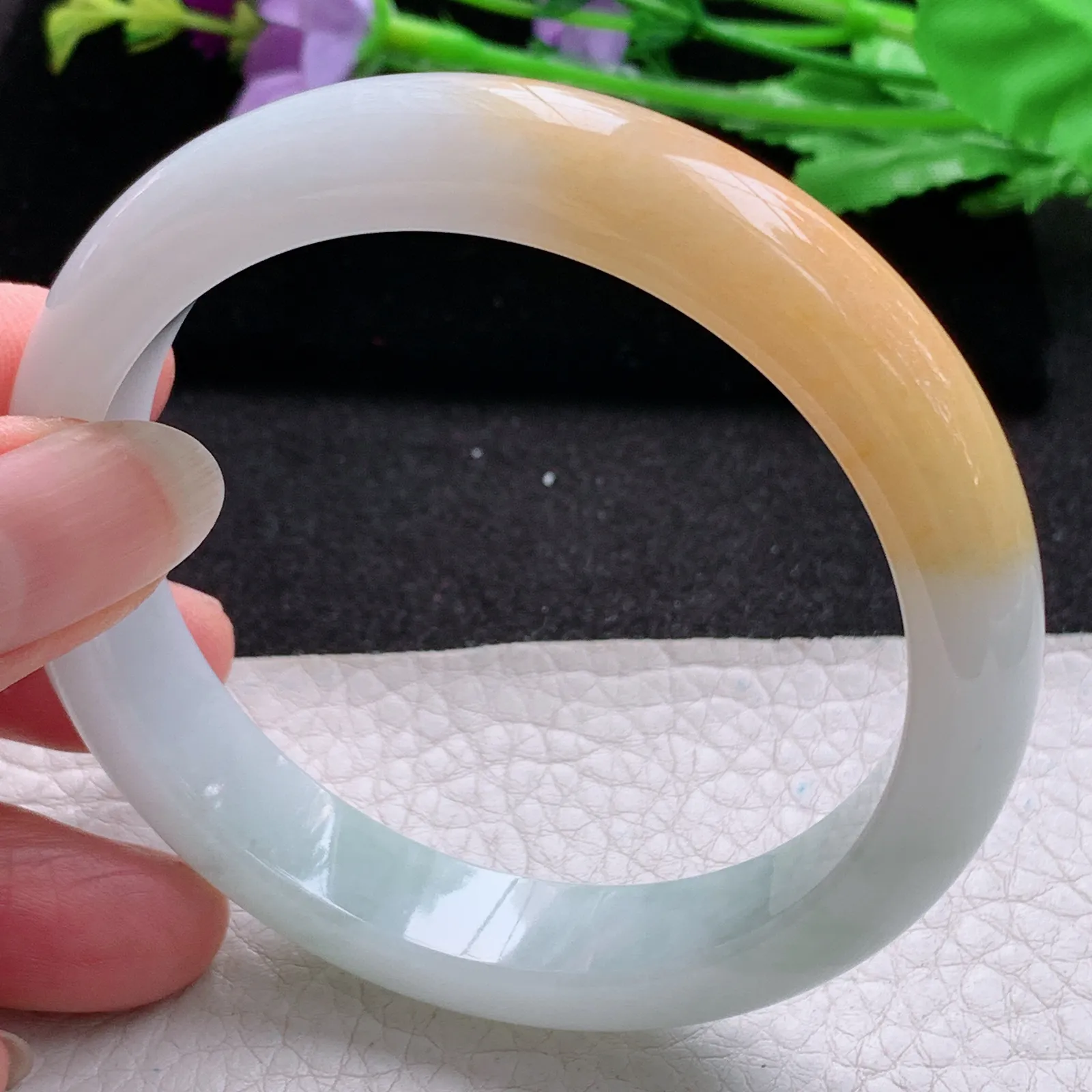 nr实拍58*12*8平安镯 缅甸翡翠a货玉手镯双彩宽边玉手环