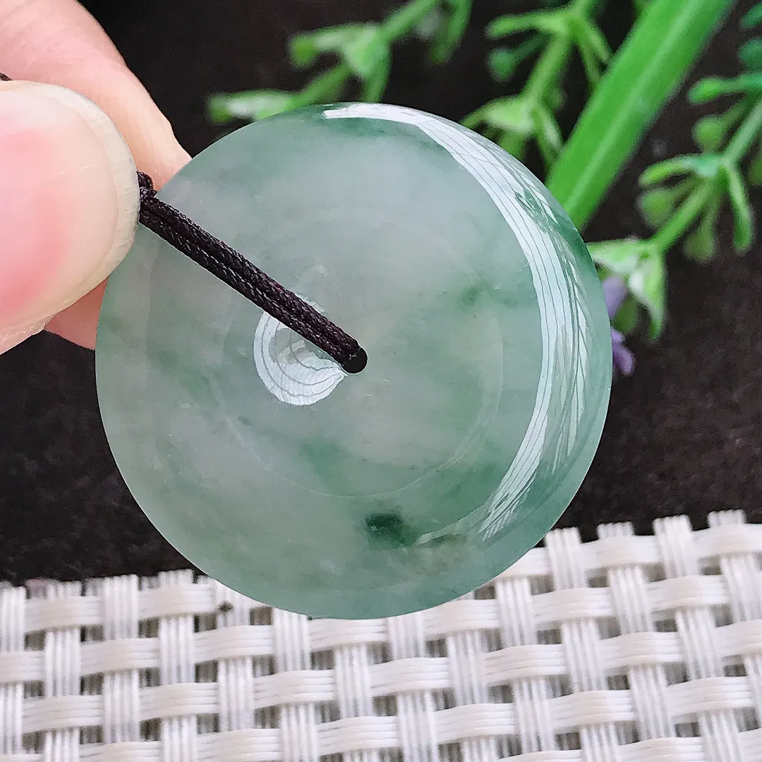 实拍A货翡翠29.9/5.5老坑冰胶果冻冰飘花平安扣吊坠翡翠玉扣挂件