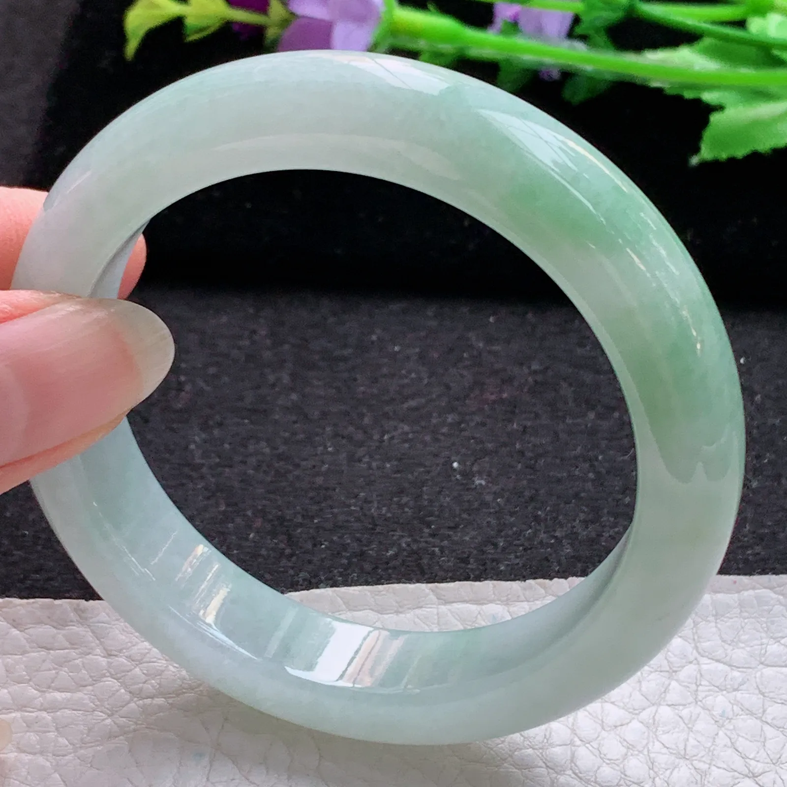 xo实拍55.5*12.8*8.6平安镯 缅甸翡翠a货玉手镯胶感飘绿宽边玉手环