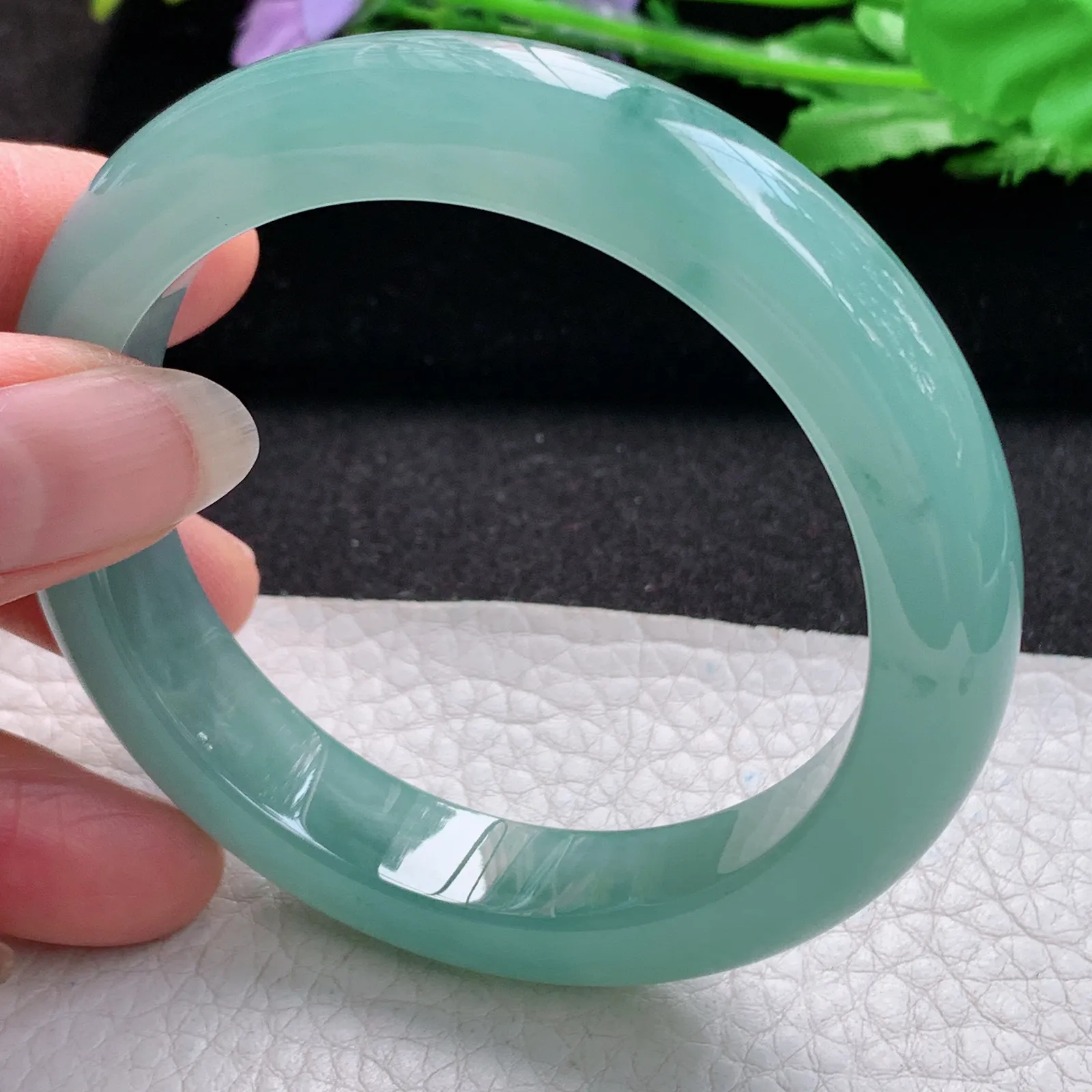 nr实拍57*12.3*9平安镯 缅甸翡翠a货玉手镯冰蓝韵厚装宽边玉手环