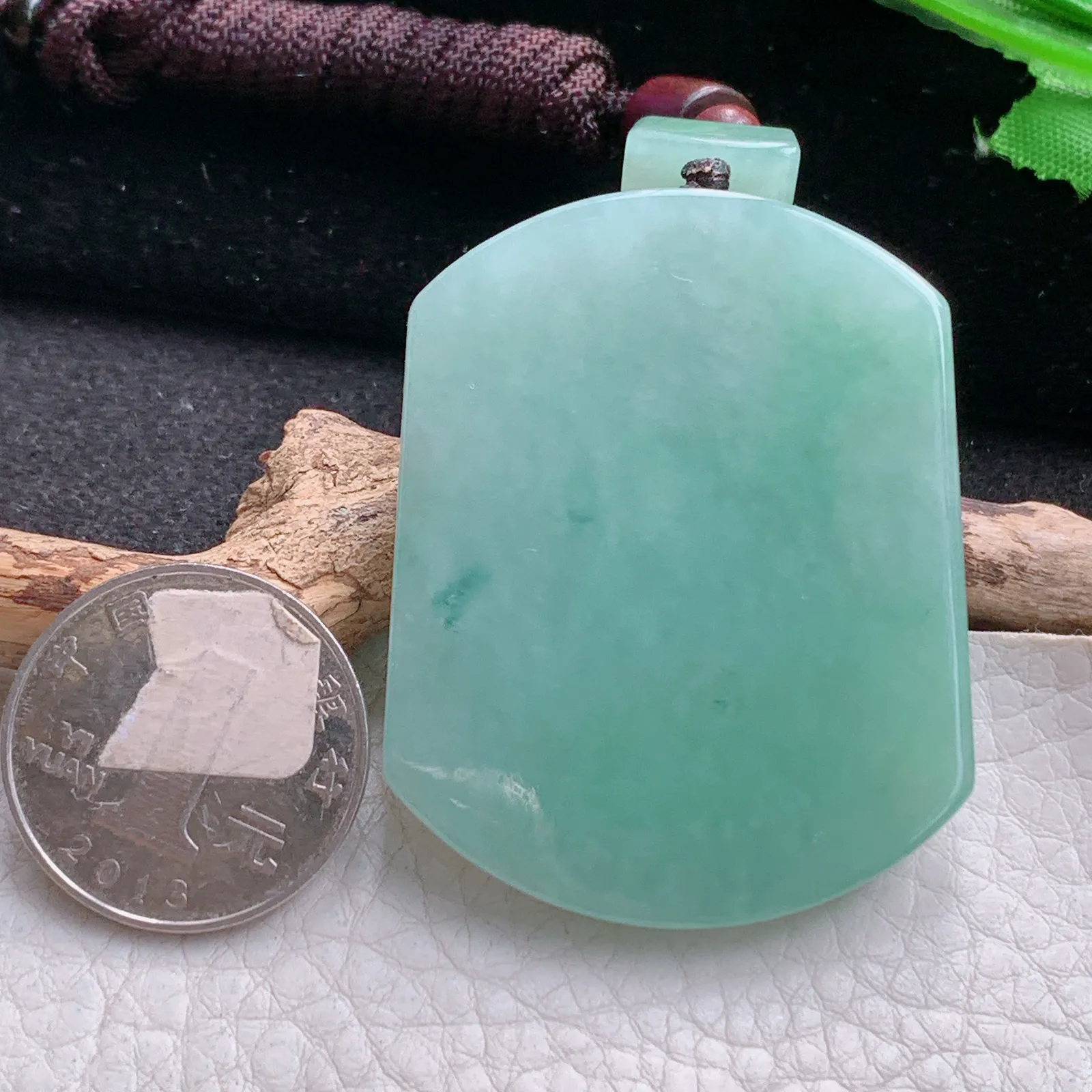 zen自然光51*40*5.7天然缅甸翡翠满绿平安无事牌 素面牌玉吊坠 玉挂件