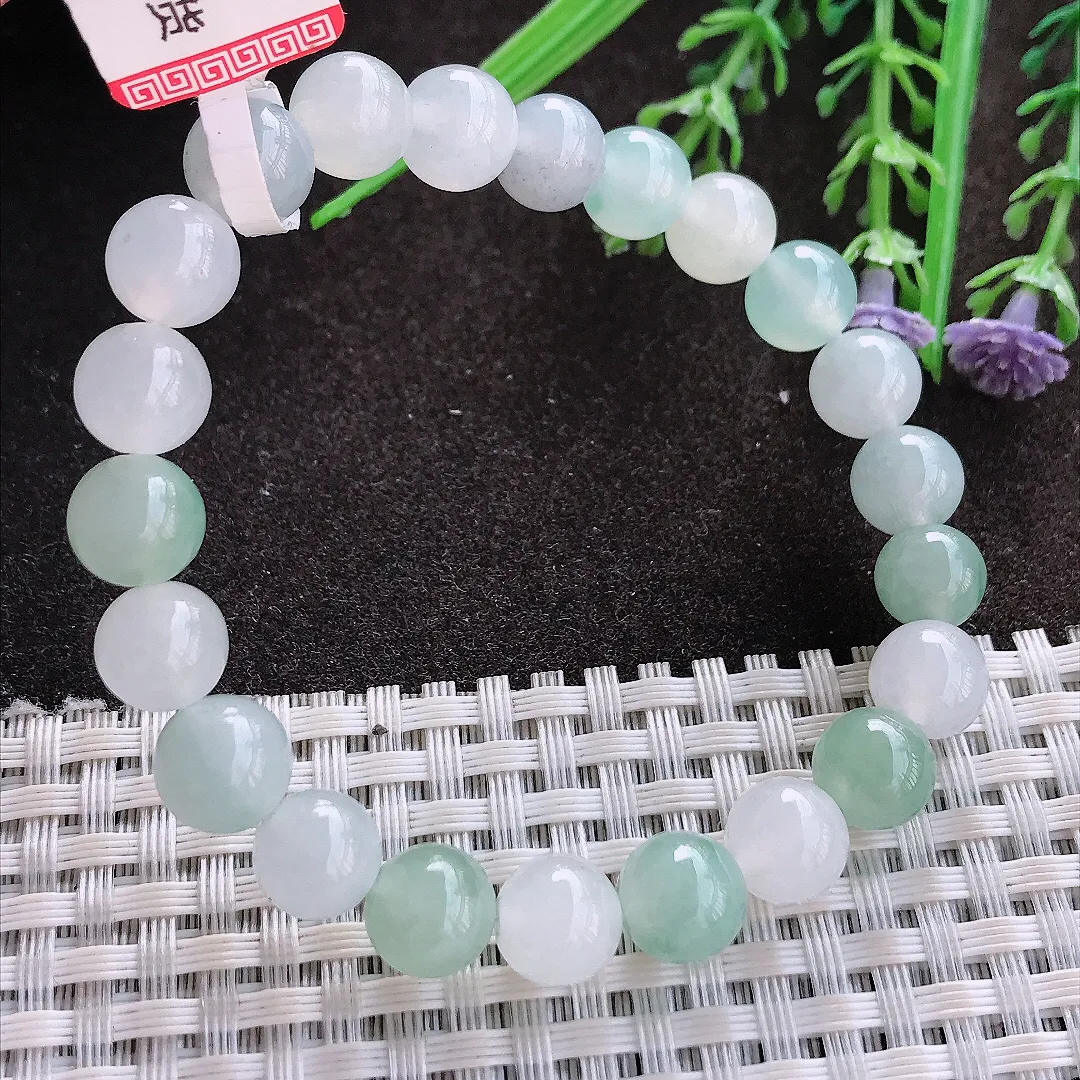 实拍A货翡翠8.5/22颗老坑冰胶水灵玉珠手链女款手串