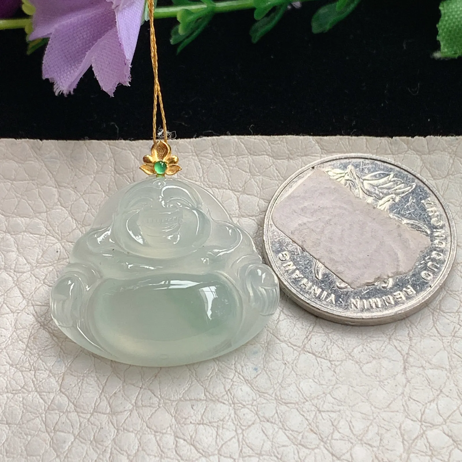 ws实拍24*28.5*6缅甸翡翠精雕冰种佛公 开心佛玉吊坠 玉挂件