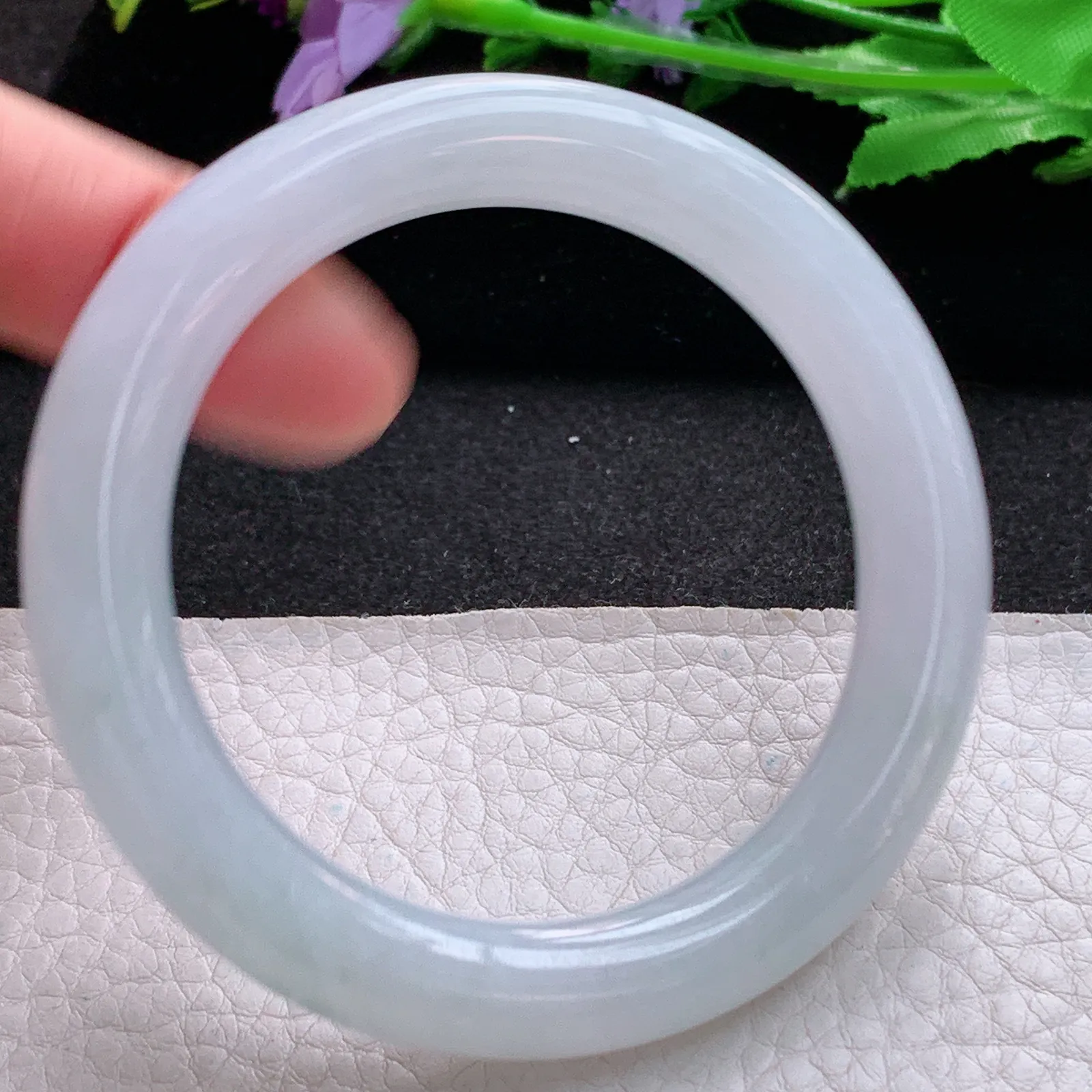 nr实拍54*10美人镯 缅甸翡翠a货玉手镯冰纯秀气圆条玉手环