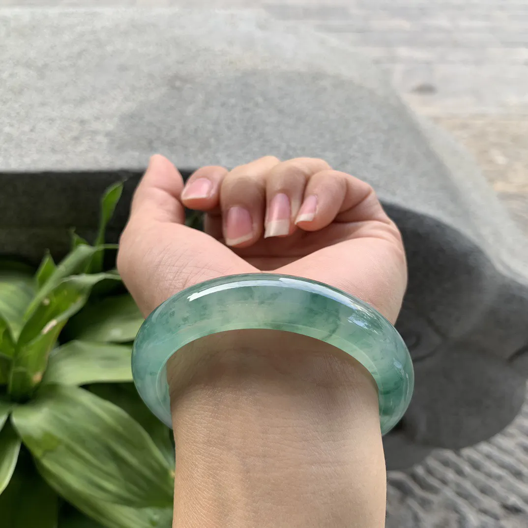 圈口55-13-8.7 【冰种飘花正圈手镯】正圈55 56可戴