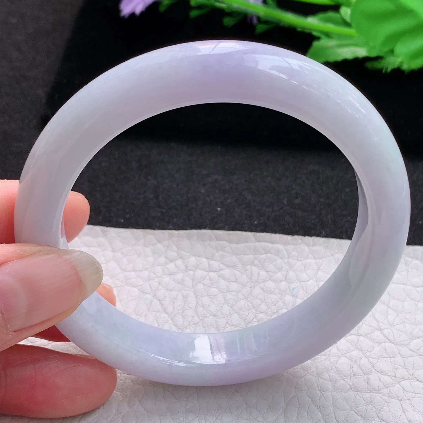 nr大圈口60*12*10平安镯 缅甸翡翠a货玉手镯胶感淡紫宽边玉手环