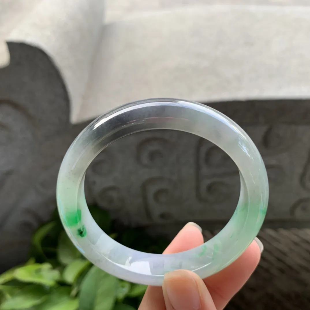 圈口 54.8-12.8-7.9【乌鸡飘绿正圈手镯】正圈54 55可戴