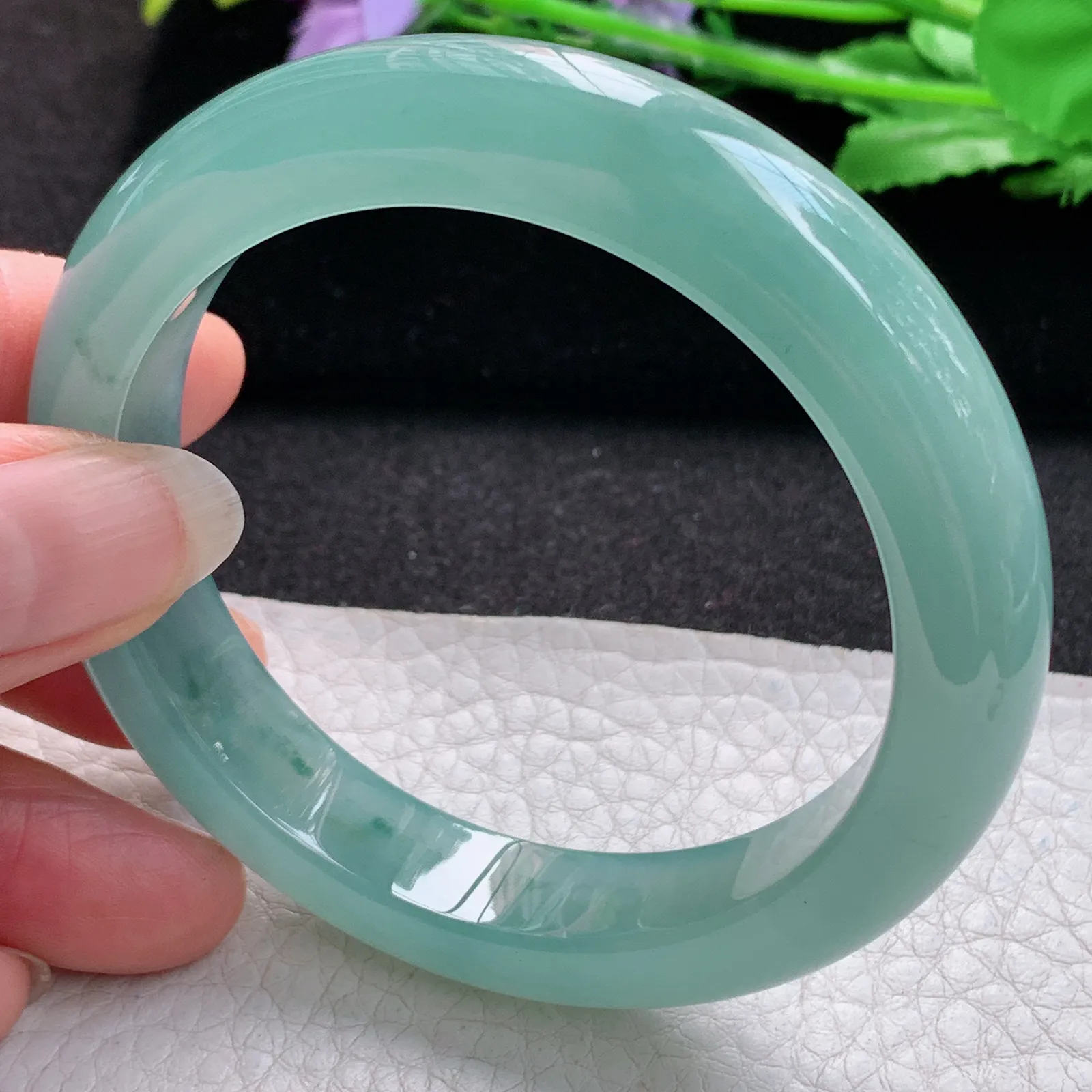 nr实拍57*12.3*9平安镯 缅甸翡翠a货玉手镯冰蓝韵厚装宽边玉手环