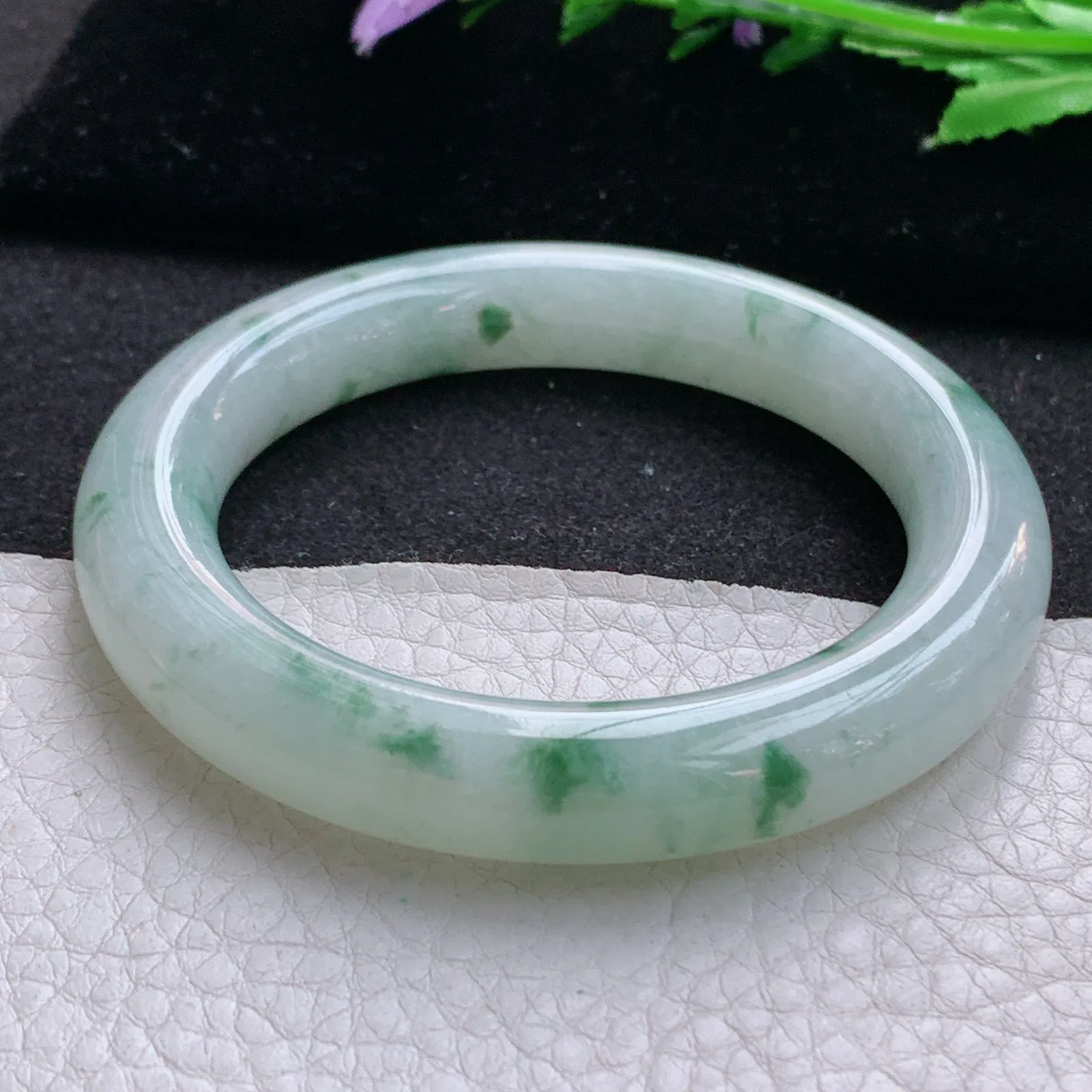 ee实拍53.9*10.8*10.9美人镯 缅甸翡翠a货玉手镯冰飘花圆条玉手环