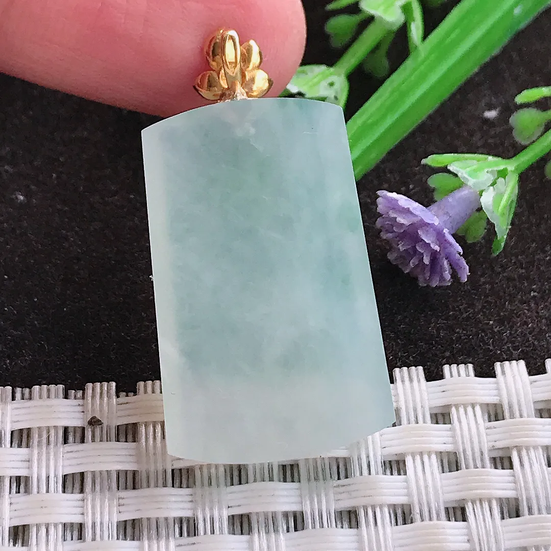 实拍A货翡翠27.5/17.5/4.4老坑18k金镶嵌冰润无事牌吊坠翡翠玉牌挂件